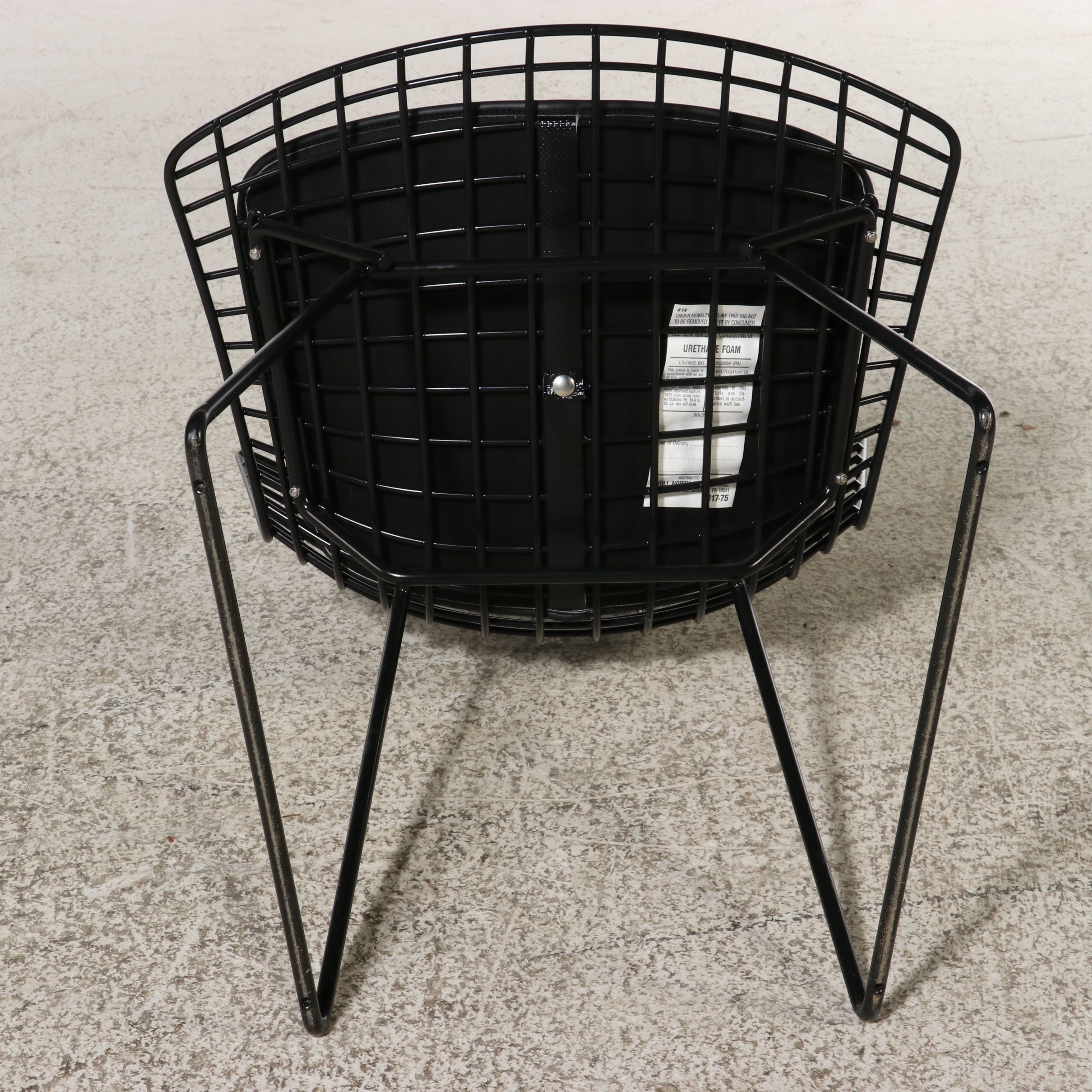 Knoll Harry Bertoia Style Wire Side Chair with Black Seat Pad