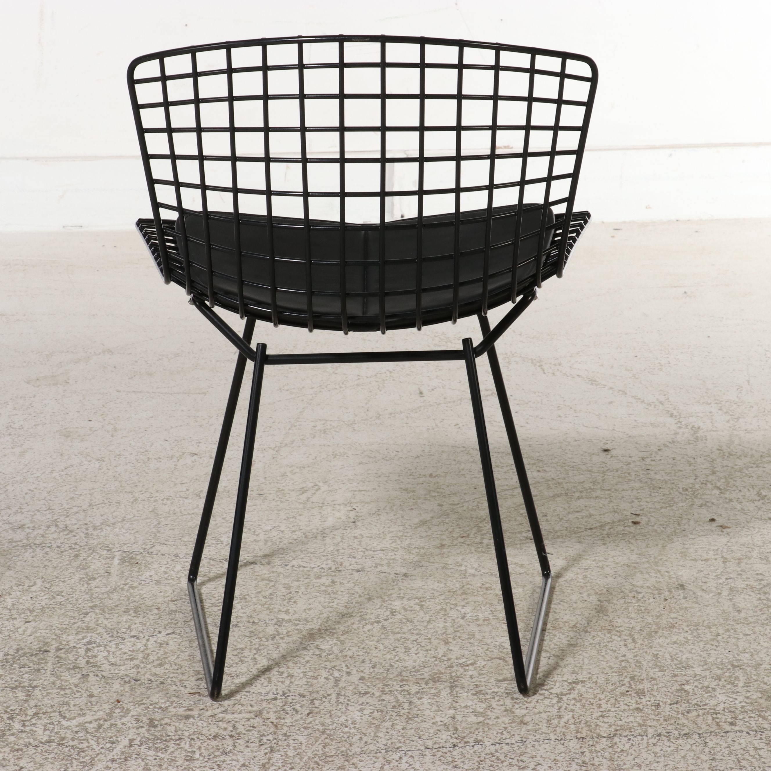 Knoll Harry Bertoia Style Wire Side Chair with Black Seat Pad