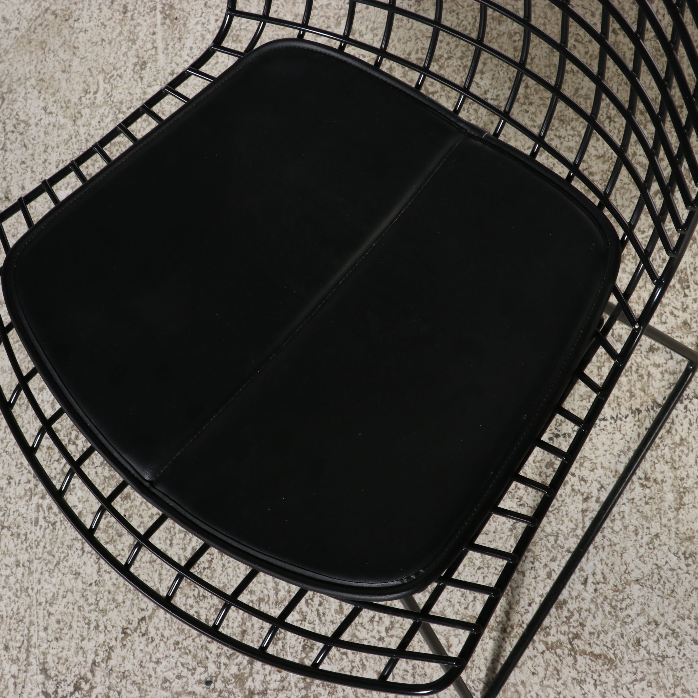 Knoll Harry Bertoia Style Wire Side Chair with Black Seat Pad