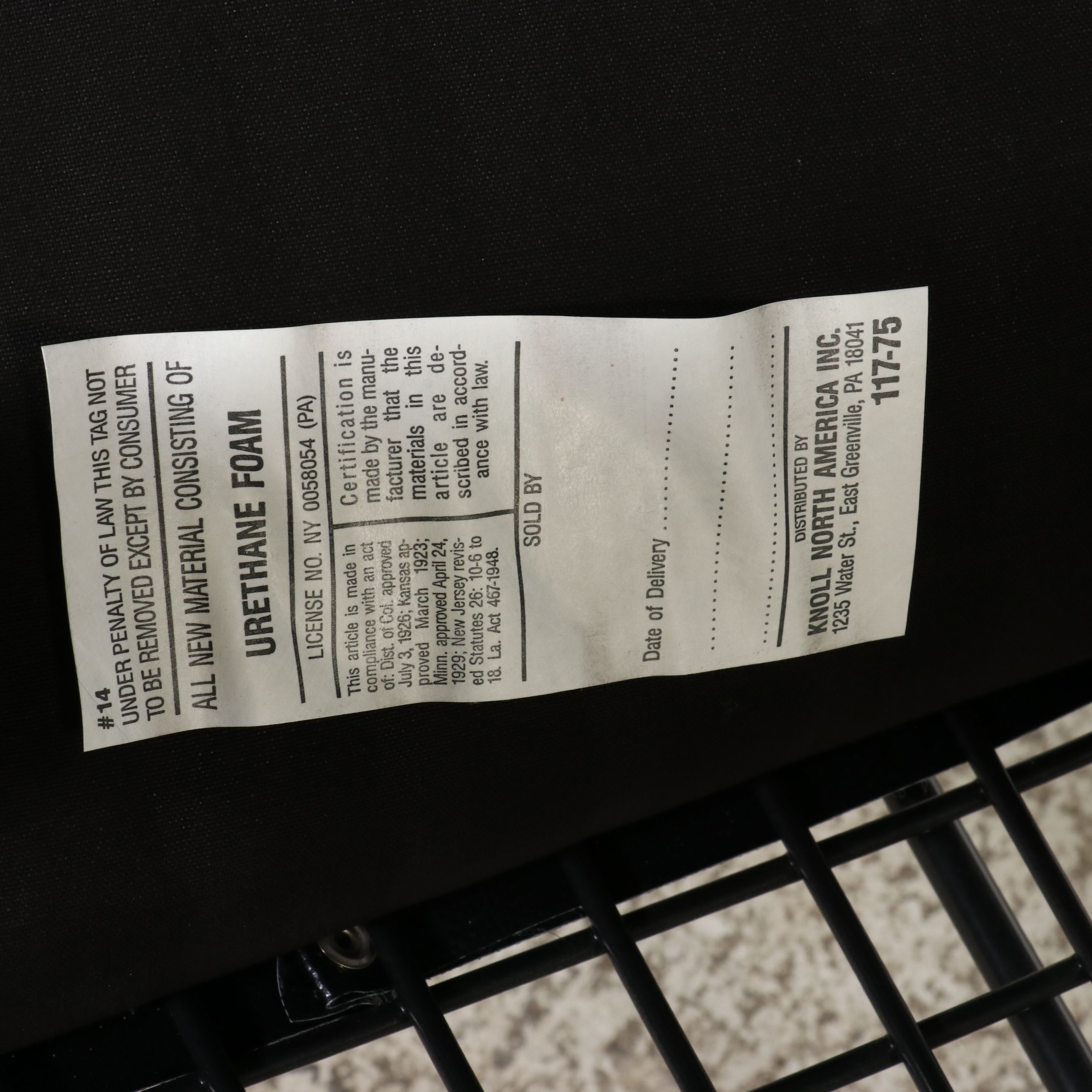 Knoll Harry Bertoia Style Wire Side Chair with Black Seat Pad