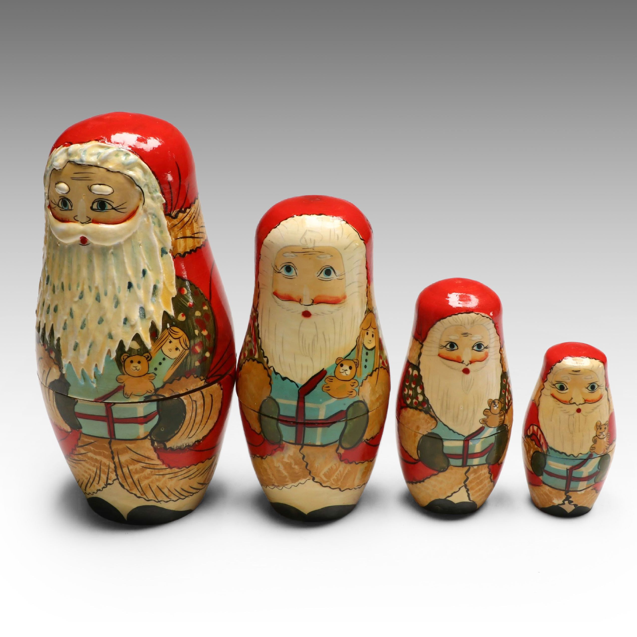 Matryoshka Hand-Painted and Enameled Nesting Santas