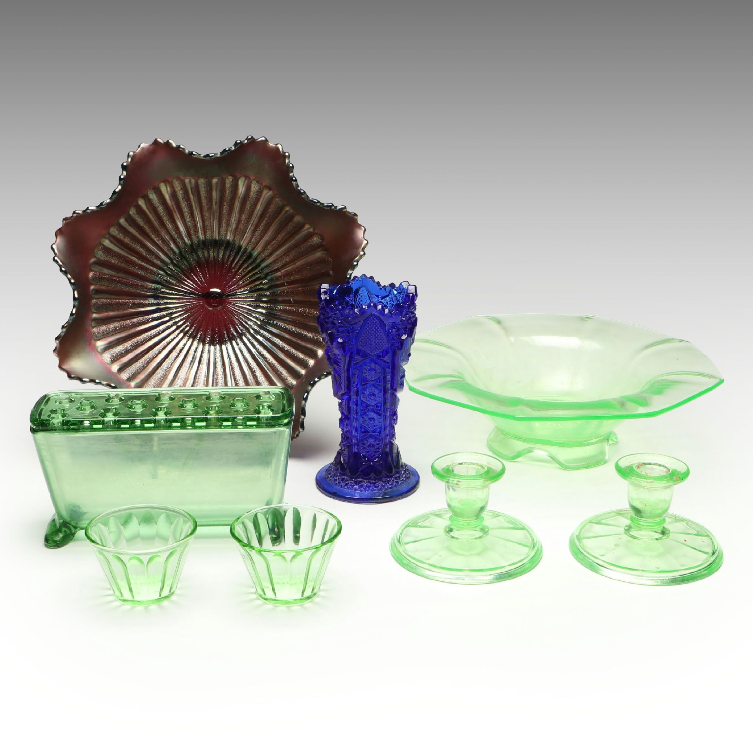 Hazel Atlas Condiment Cups with Other Uranium and Vintage Glass Tableware