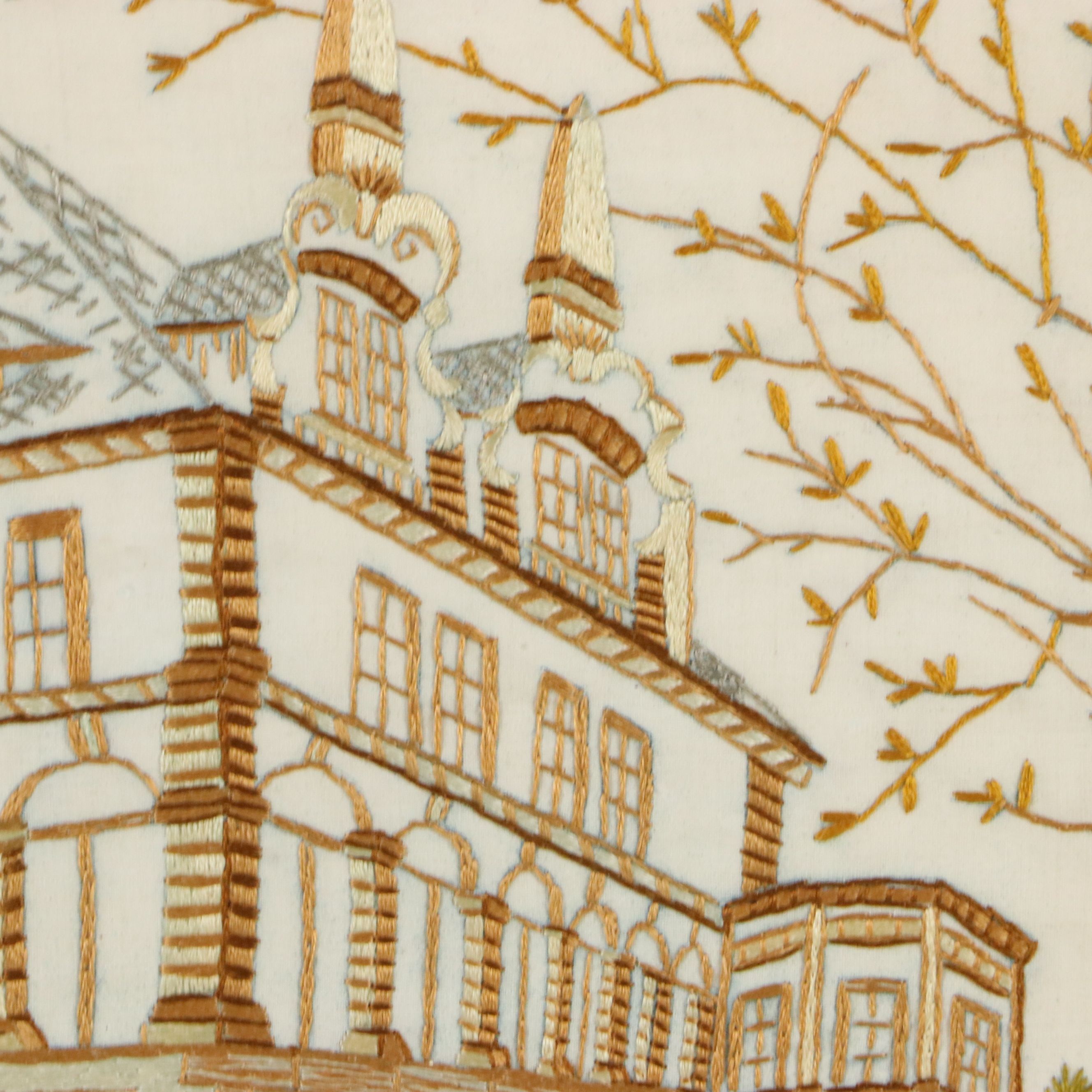 Hand-Embroidered Architectural View of Stone Manor