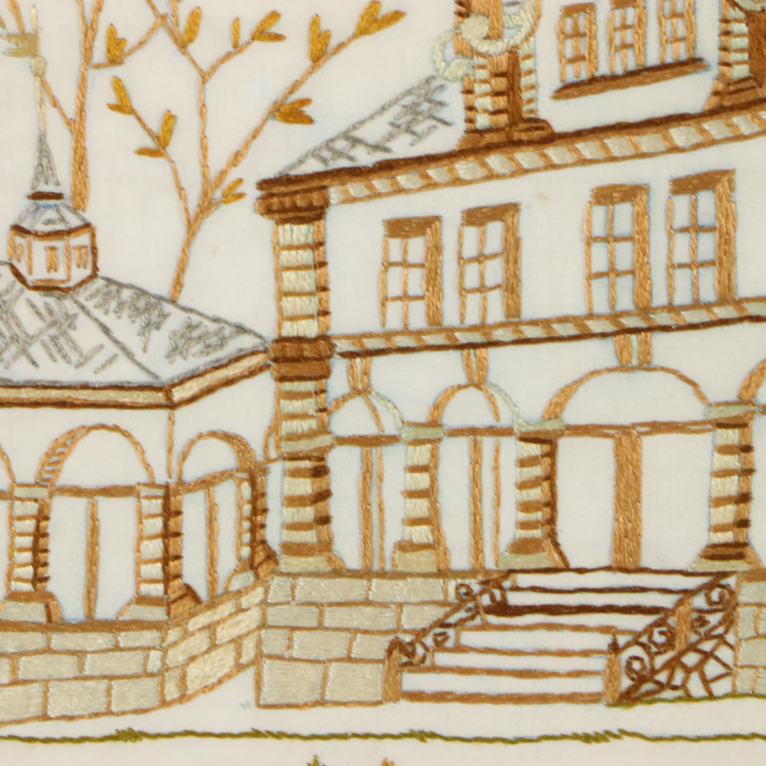 Hand-Embroidered Architectural View of Stone Manor