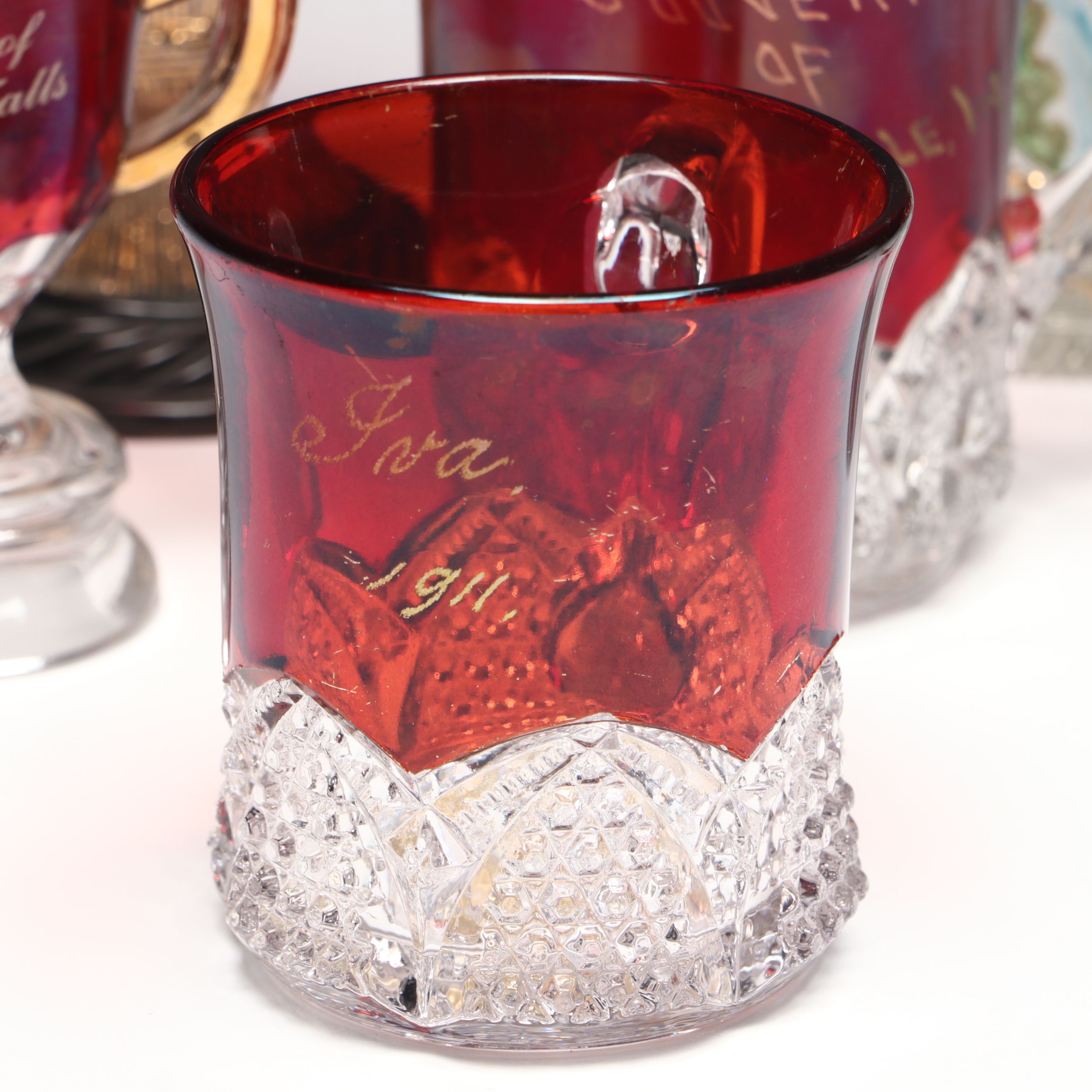 Ruby Flashed with More Antique and Vintage Souvenir Mugs and Goblets