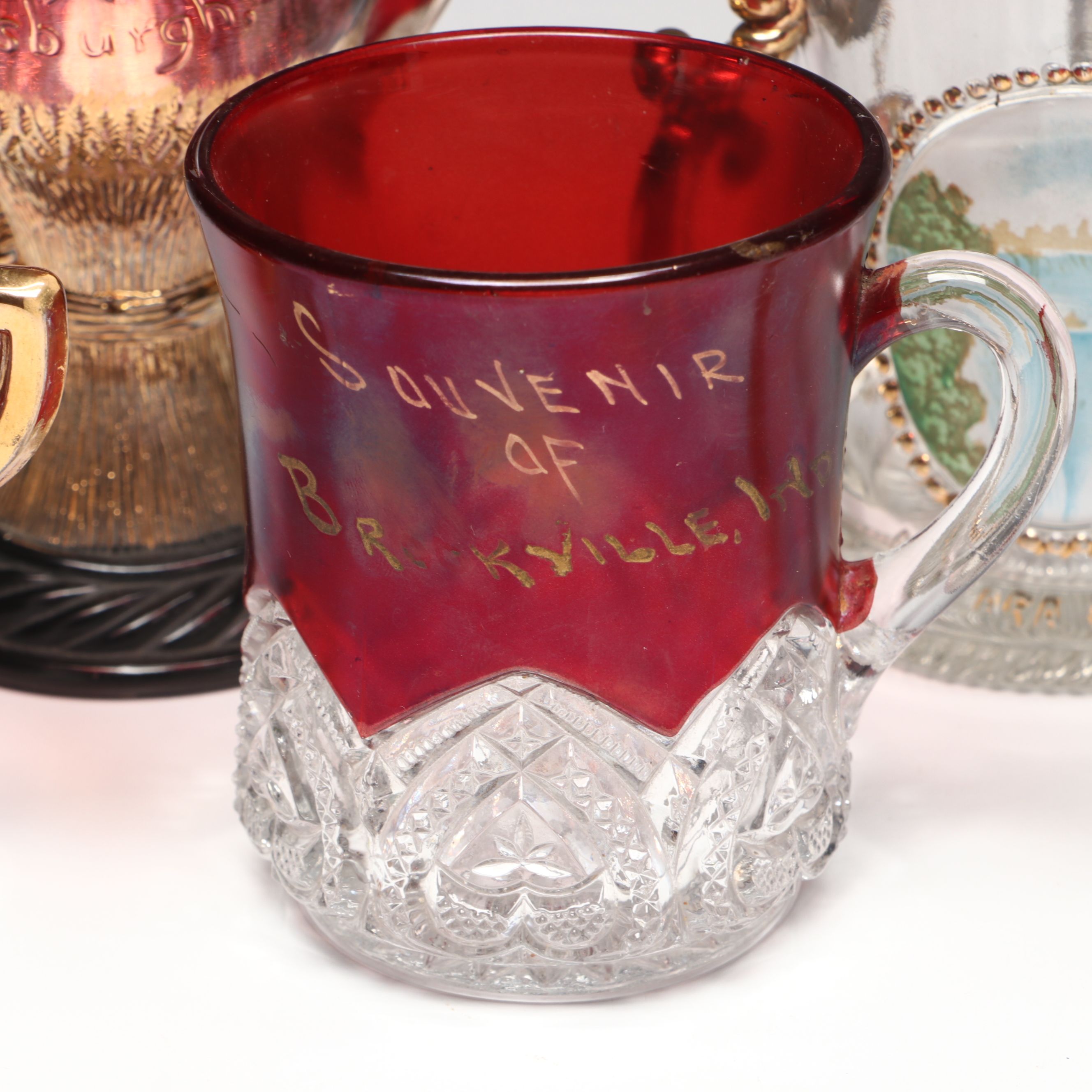 Ruby Flashed with More Antique and Vintage Souvenir Mugs and Goblets