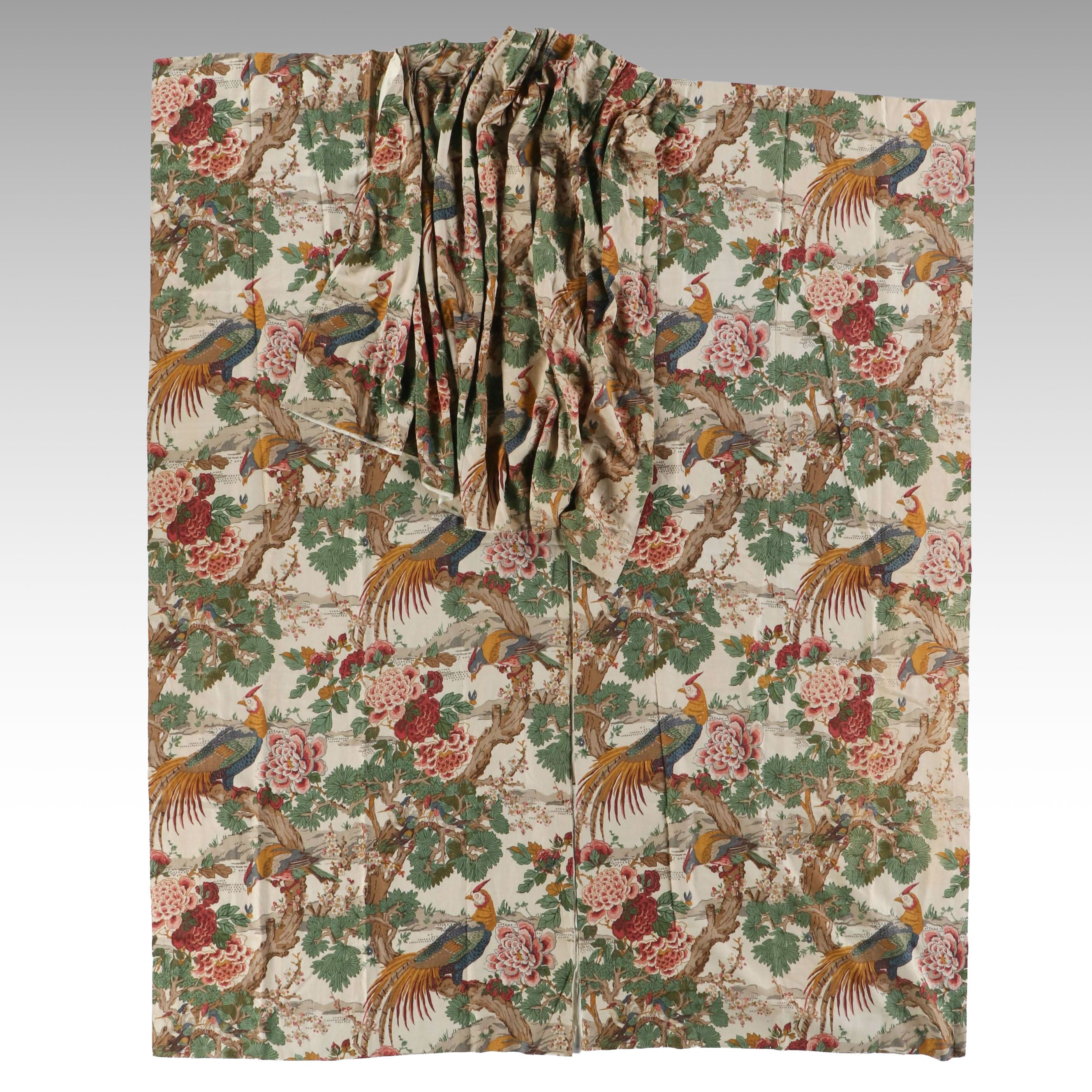 Handmade Exotic Bird Patterned Linen Curtains