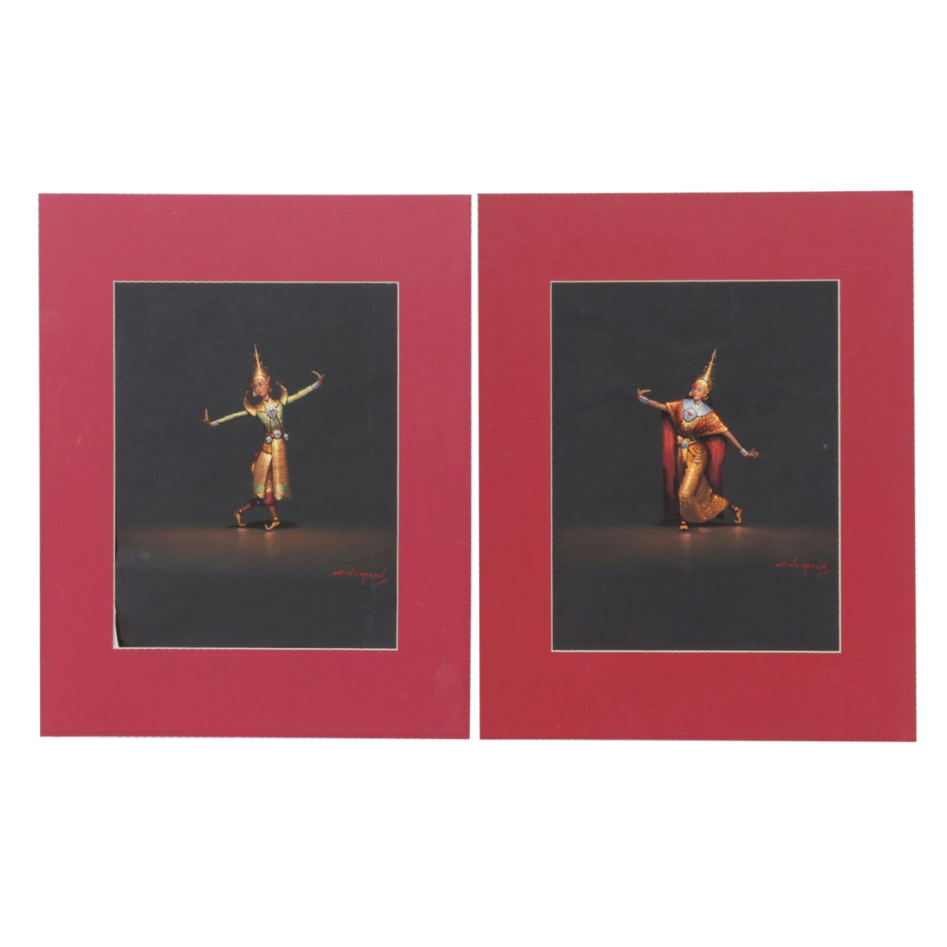 Charoen Thai School Gouache Paintings of Traditional Dancing Figures