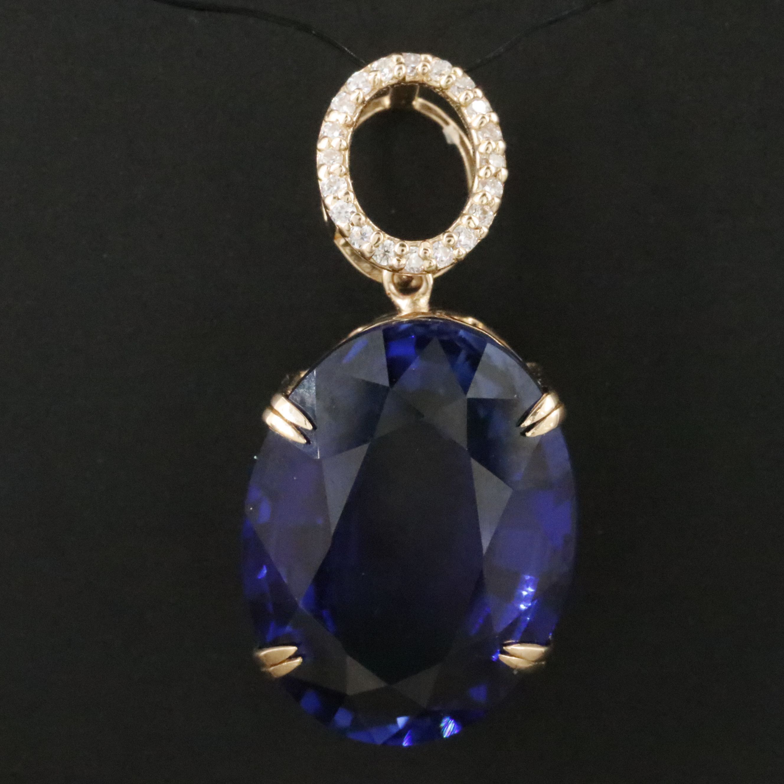 14K 10.29 CT Lab Grown Sapphire and Moissanite Pendant