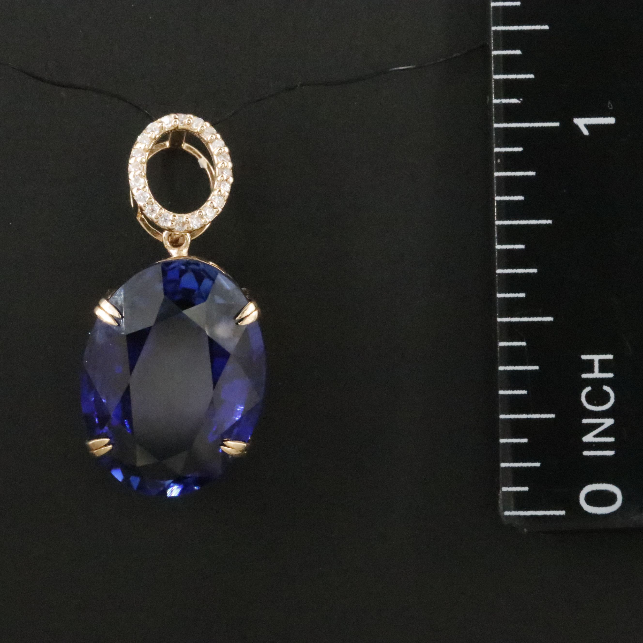 14K 10.29 CT Lab Grown Sapphire and Moissanite Pendant