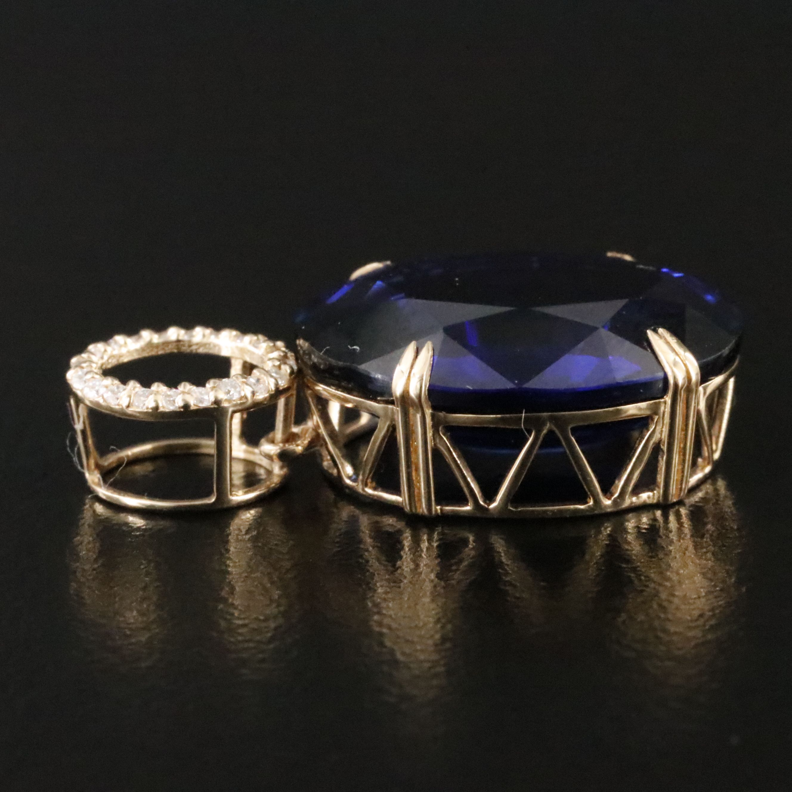 14K 10.29 CT Lab Grown Sapphire and Moissanite Pendant