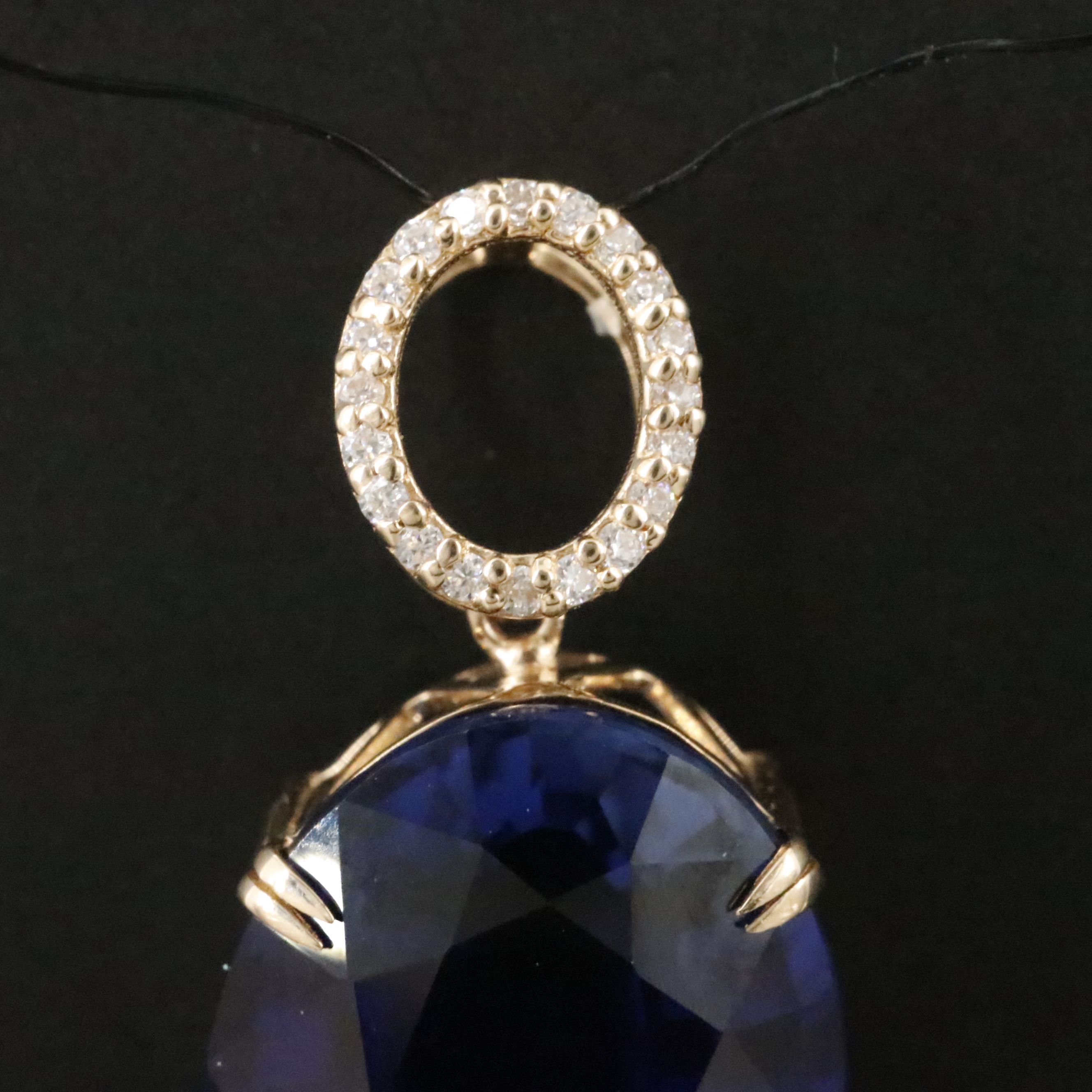 14K 10.29 CT Lab Grown Sapphire and Moissanite Pendant