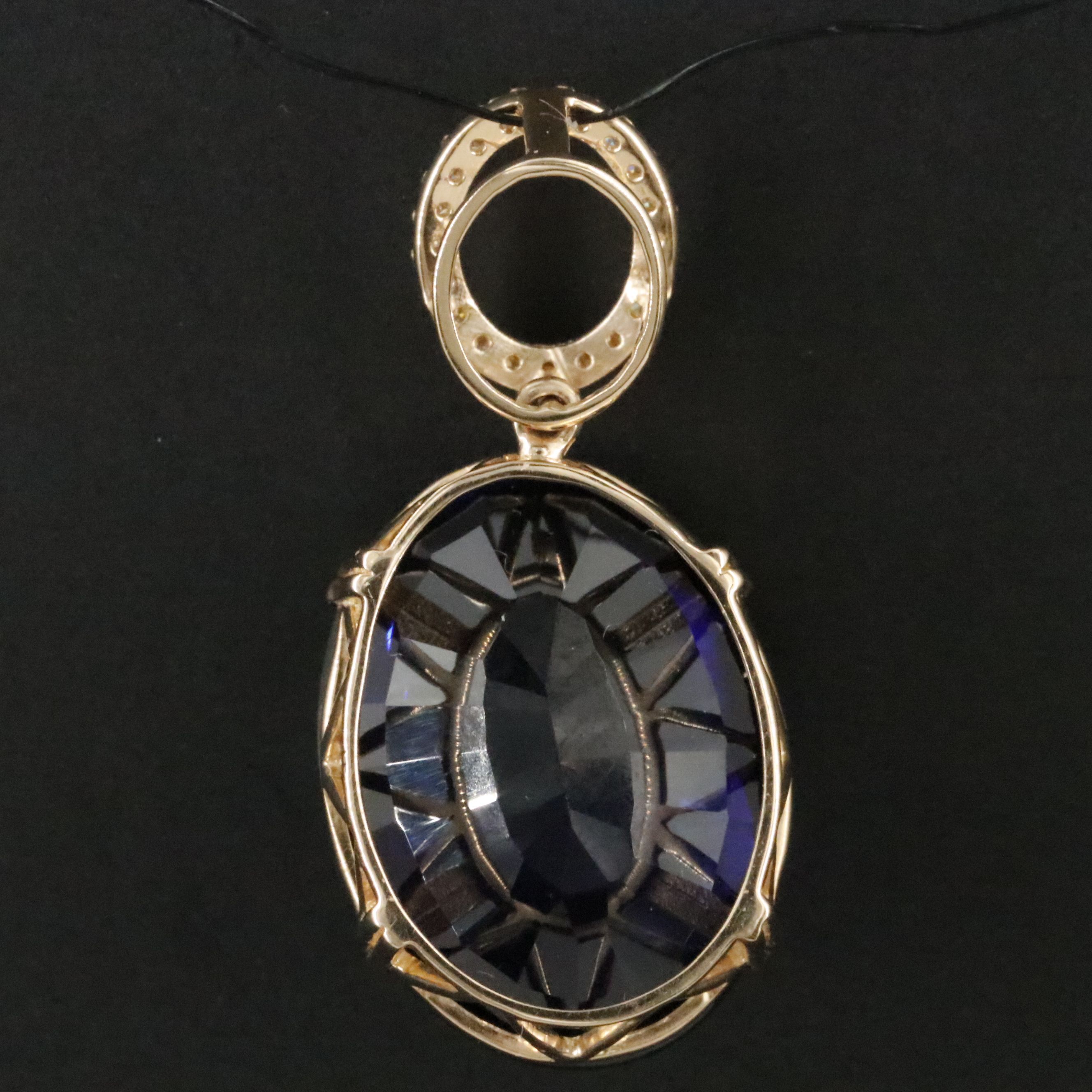 14K 10.29 CT Lab Grown Sapphire and Moissanite Pendant