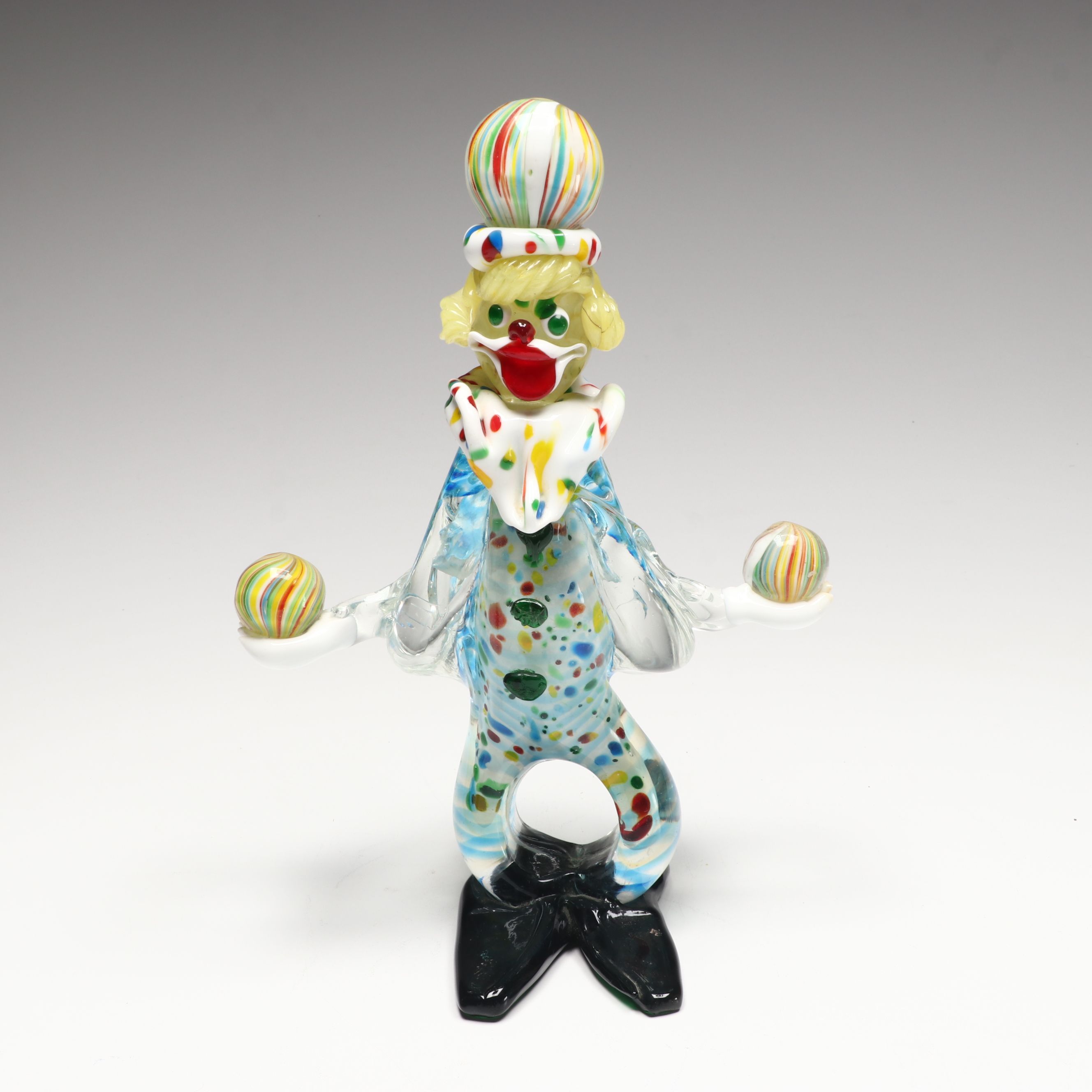 Murano Style Art Glass Clowns and Elephant with Paperweight