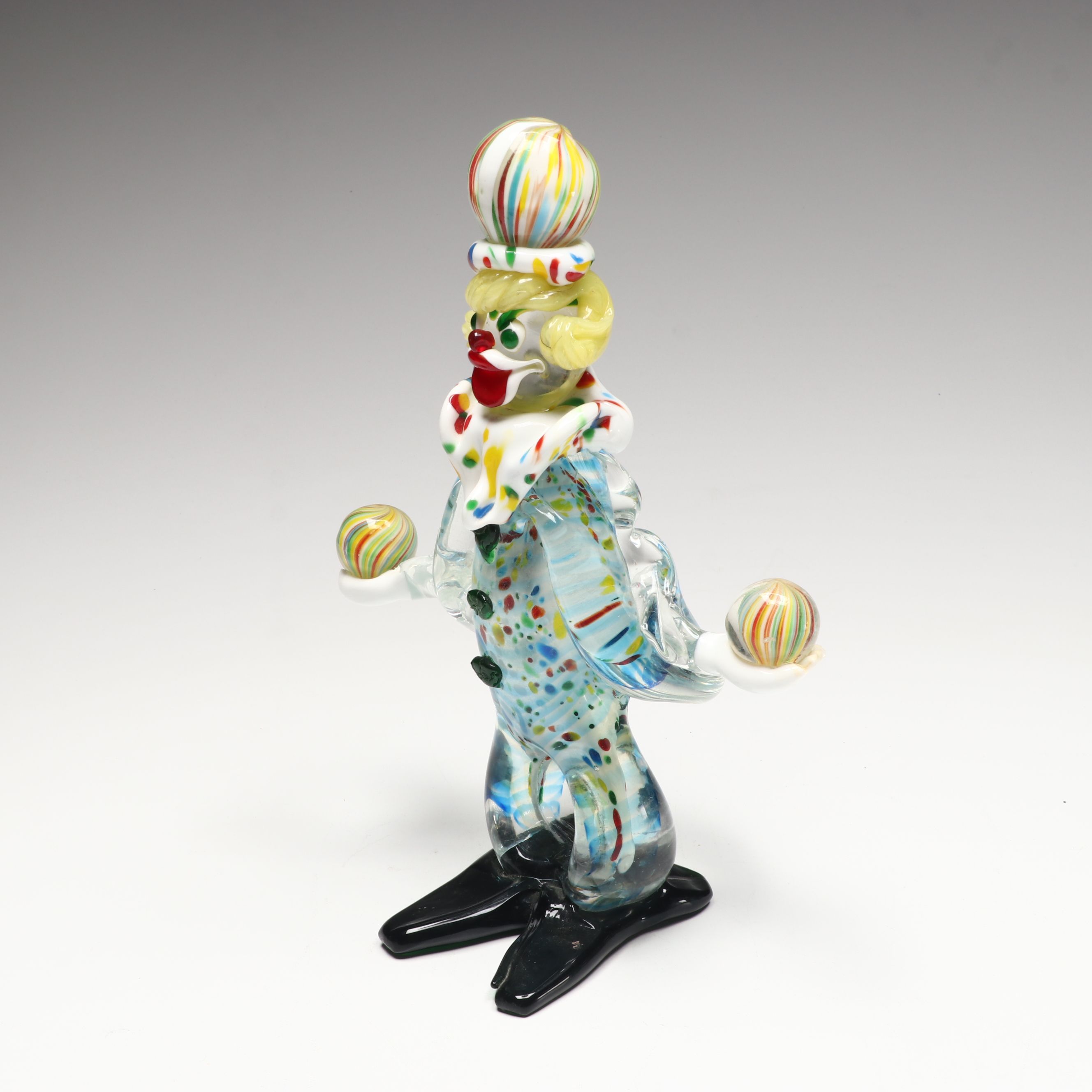 Murano Style Art Glass Clowns and Elephant with Paperweight