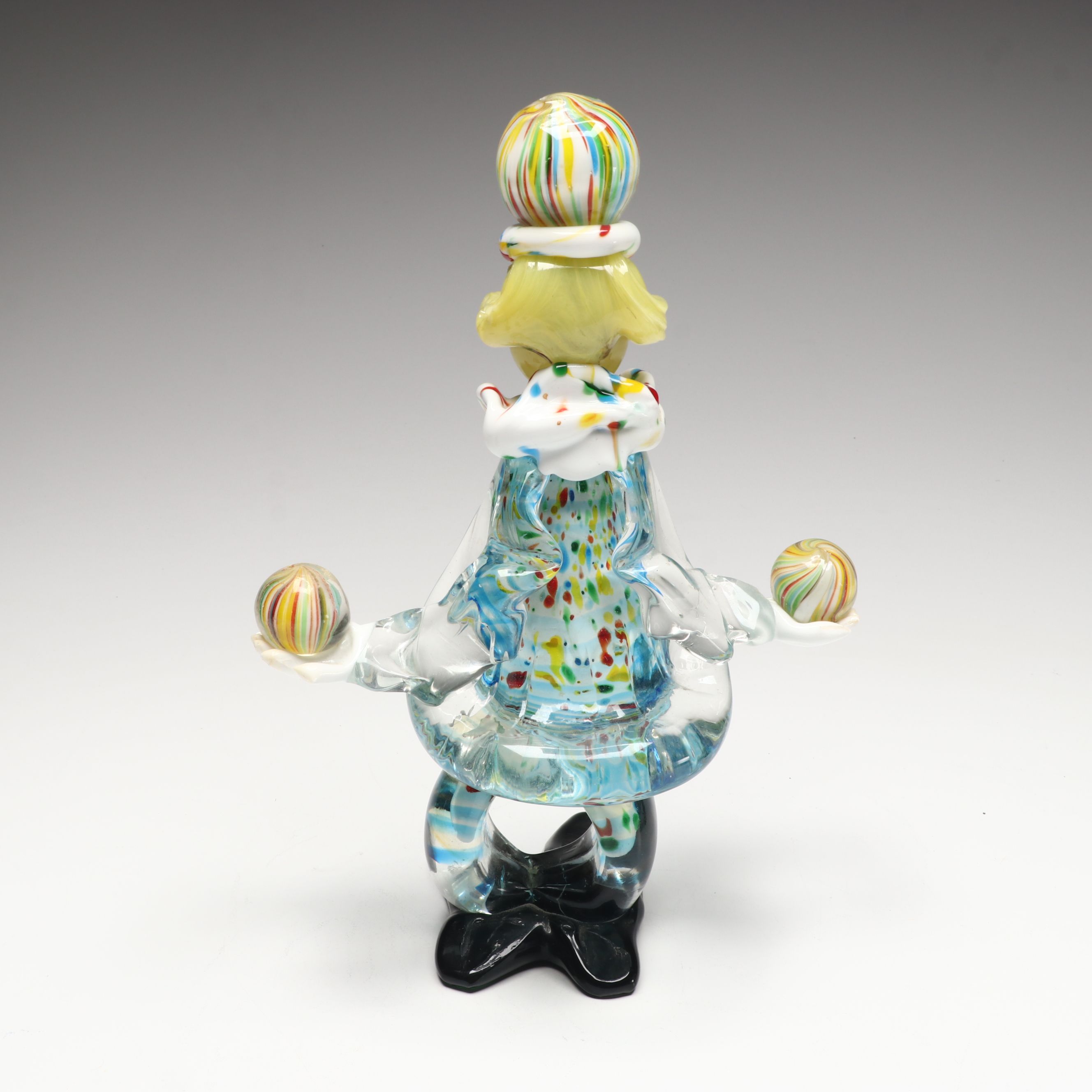 Murano Style Art Glass Clowns and Elephant with Paperweight