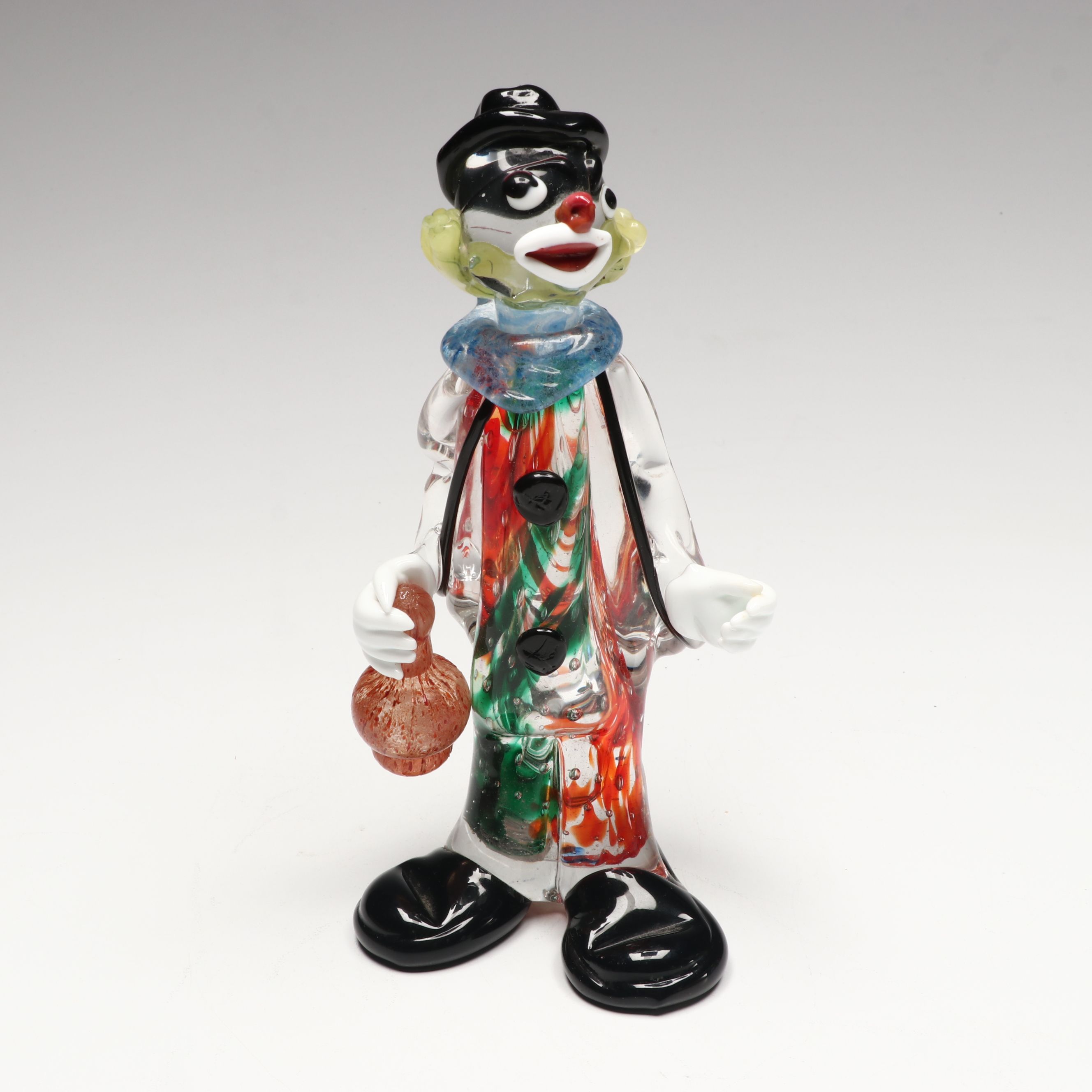Murano Style Art Glass Clowns and Elephant with Paperweight