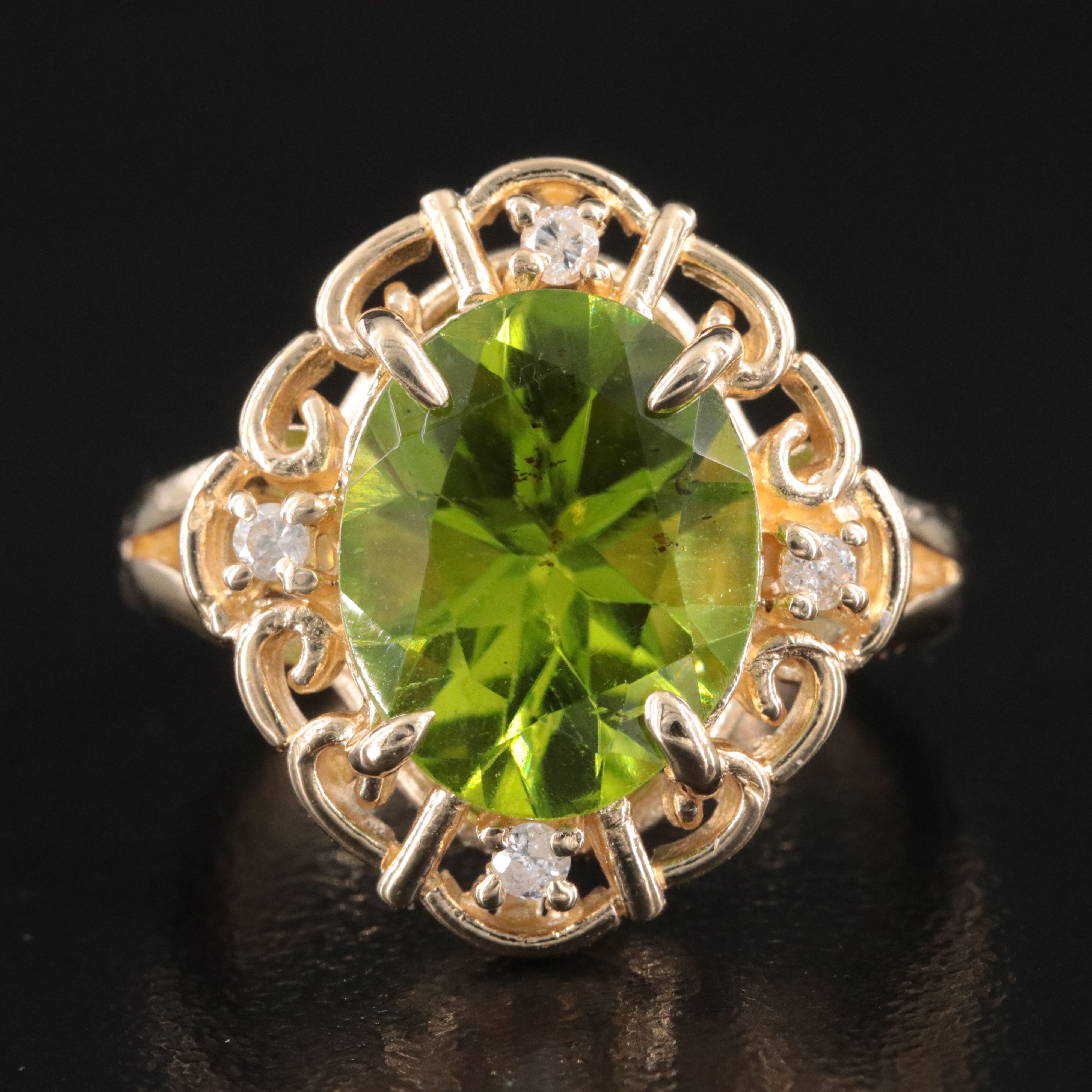 14K Peridot and Diamond Ring