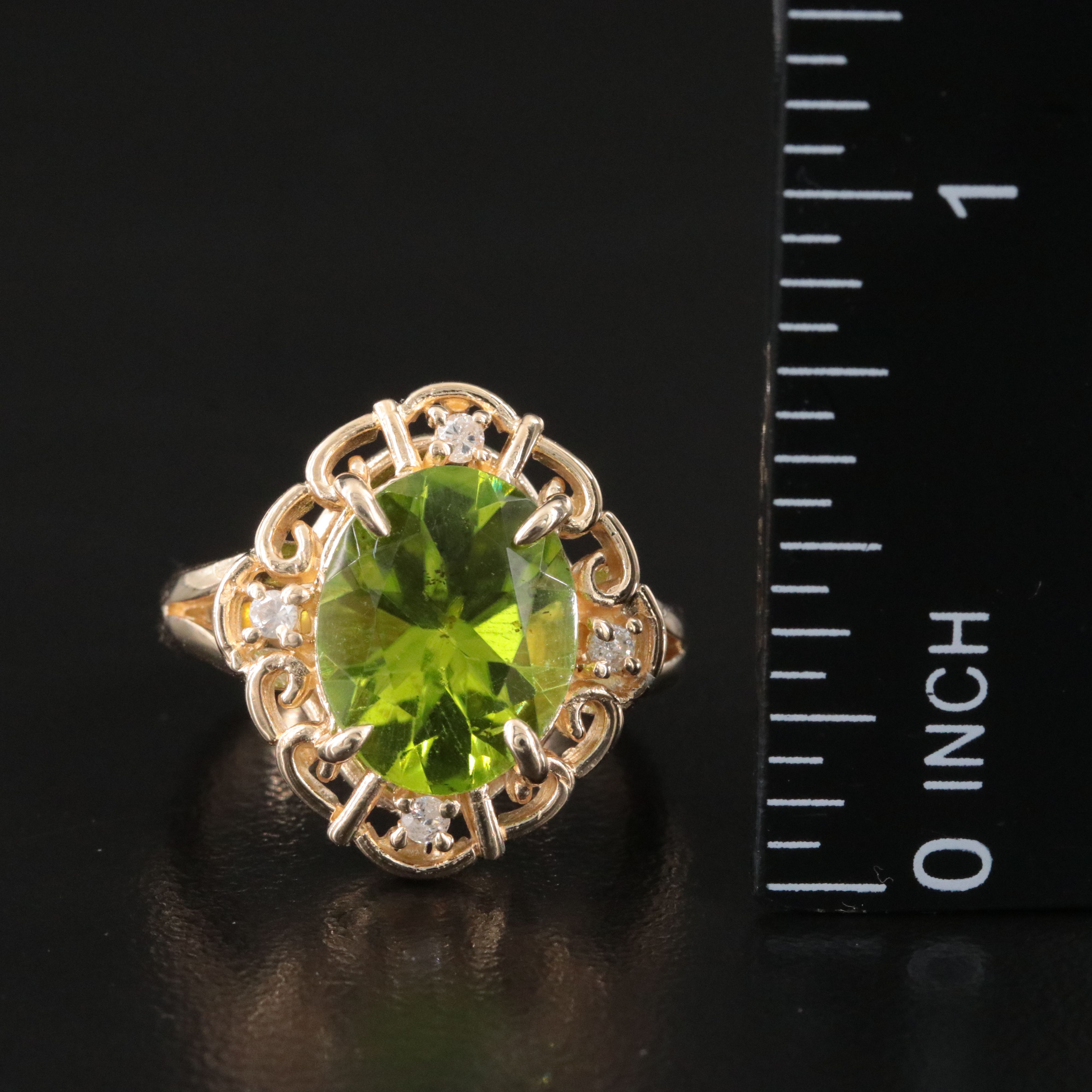 14K Peridot and Diamond Ring