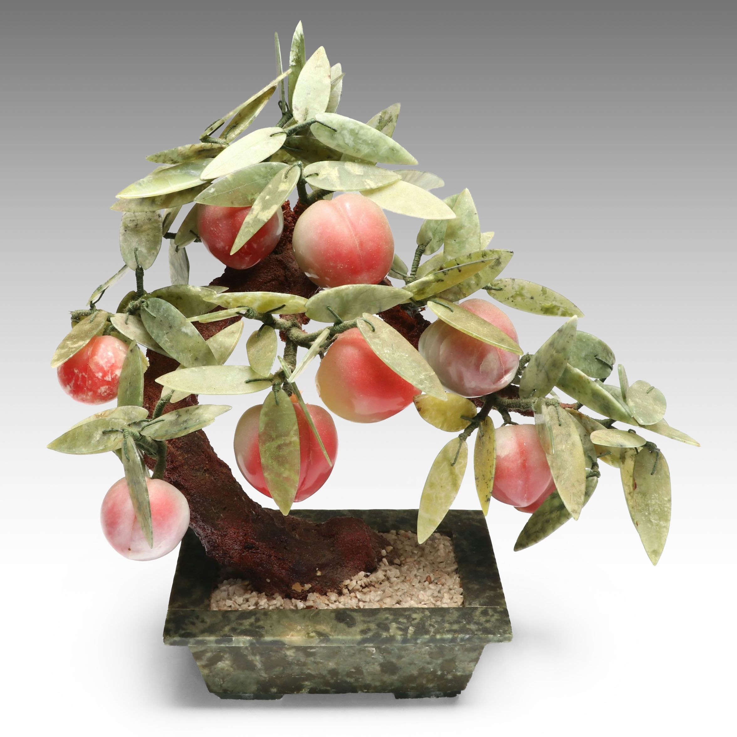Chinese Glass and Stone Fruiting Peach Tree, Mid to Late 20th Century