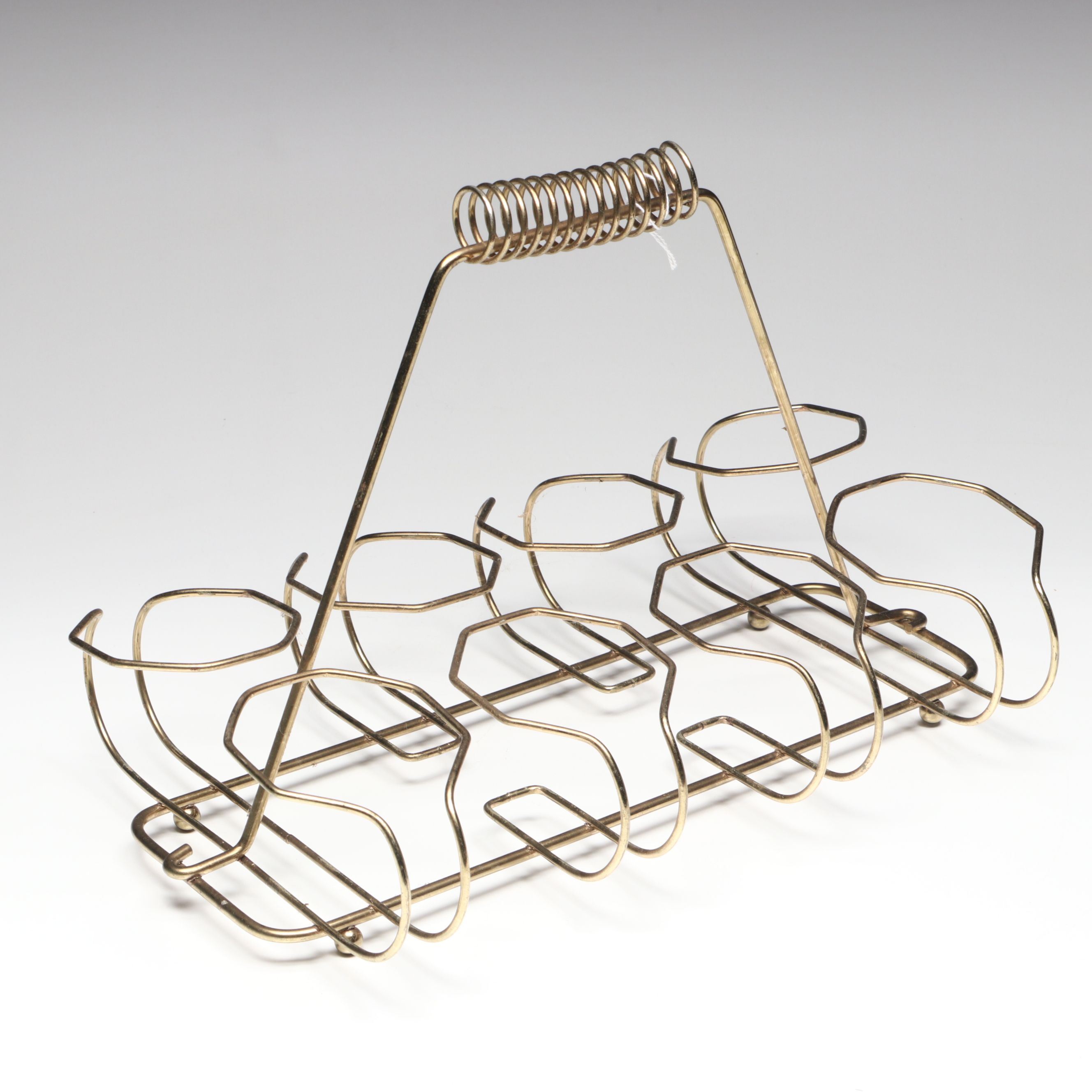 Mid Century Modern Persian Polo Player Glass Highballs in Brass Carrier