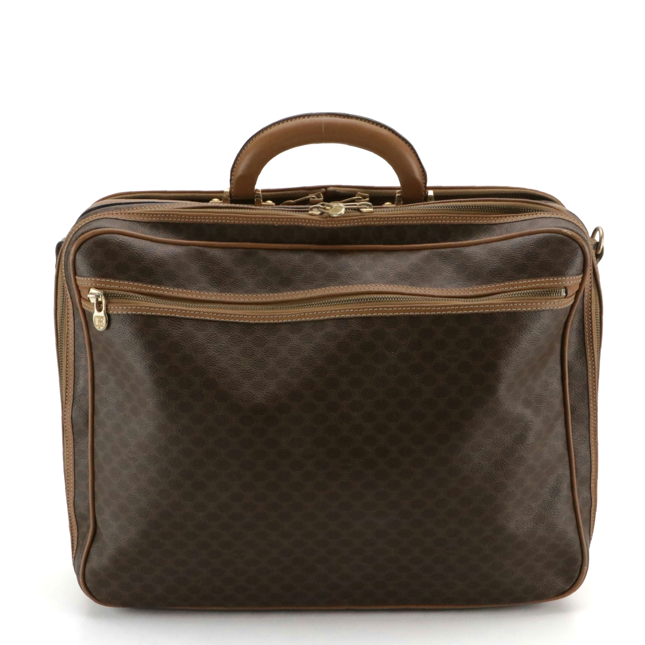 Celine Top Handle Travel Bag in Dark Brown Macadam Canvas and Leather