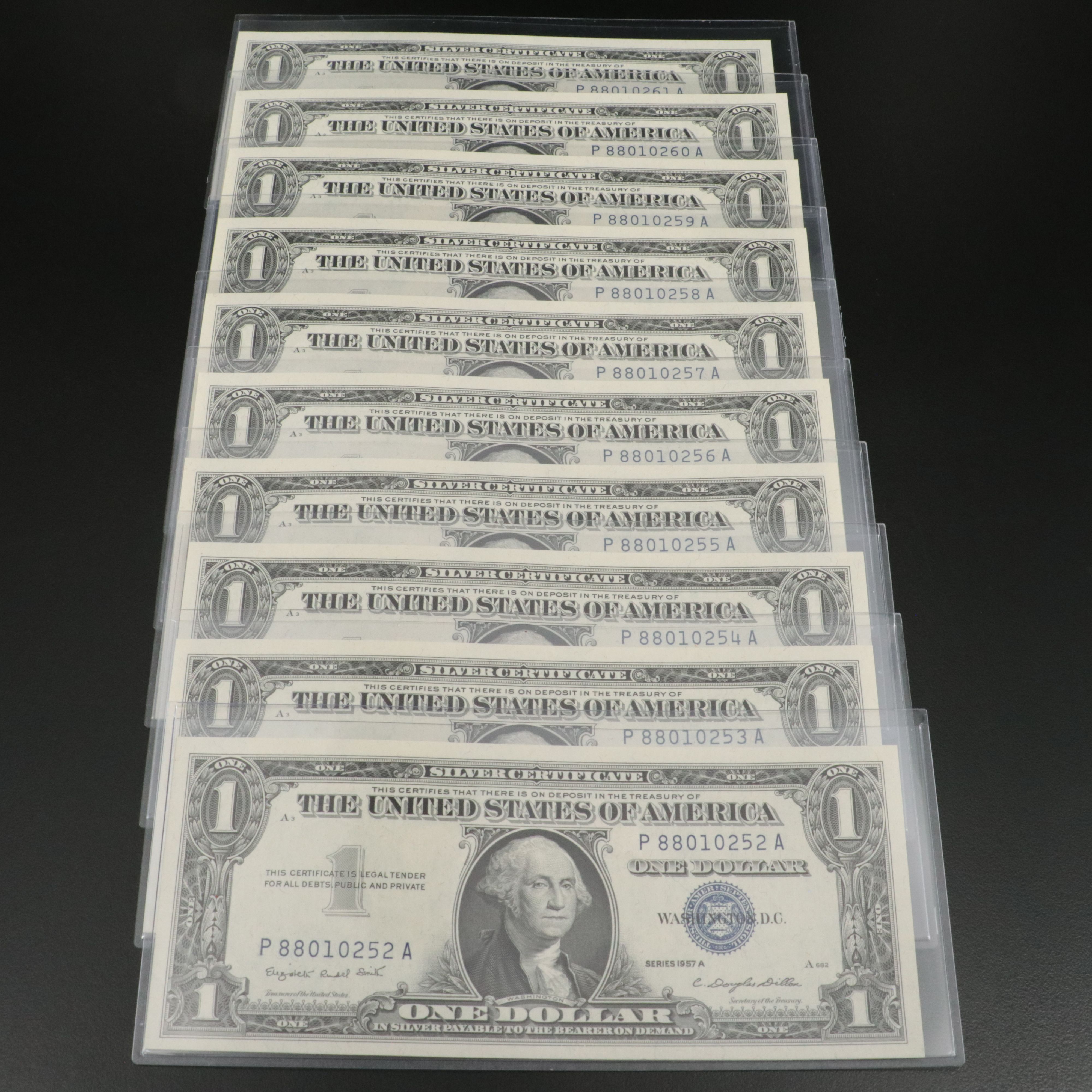 Ten 1957 A Silver Certificates All Have Consecutive Serial Numbers