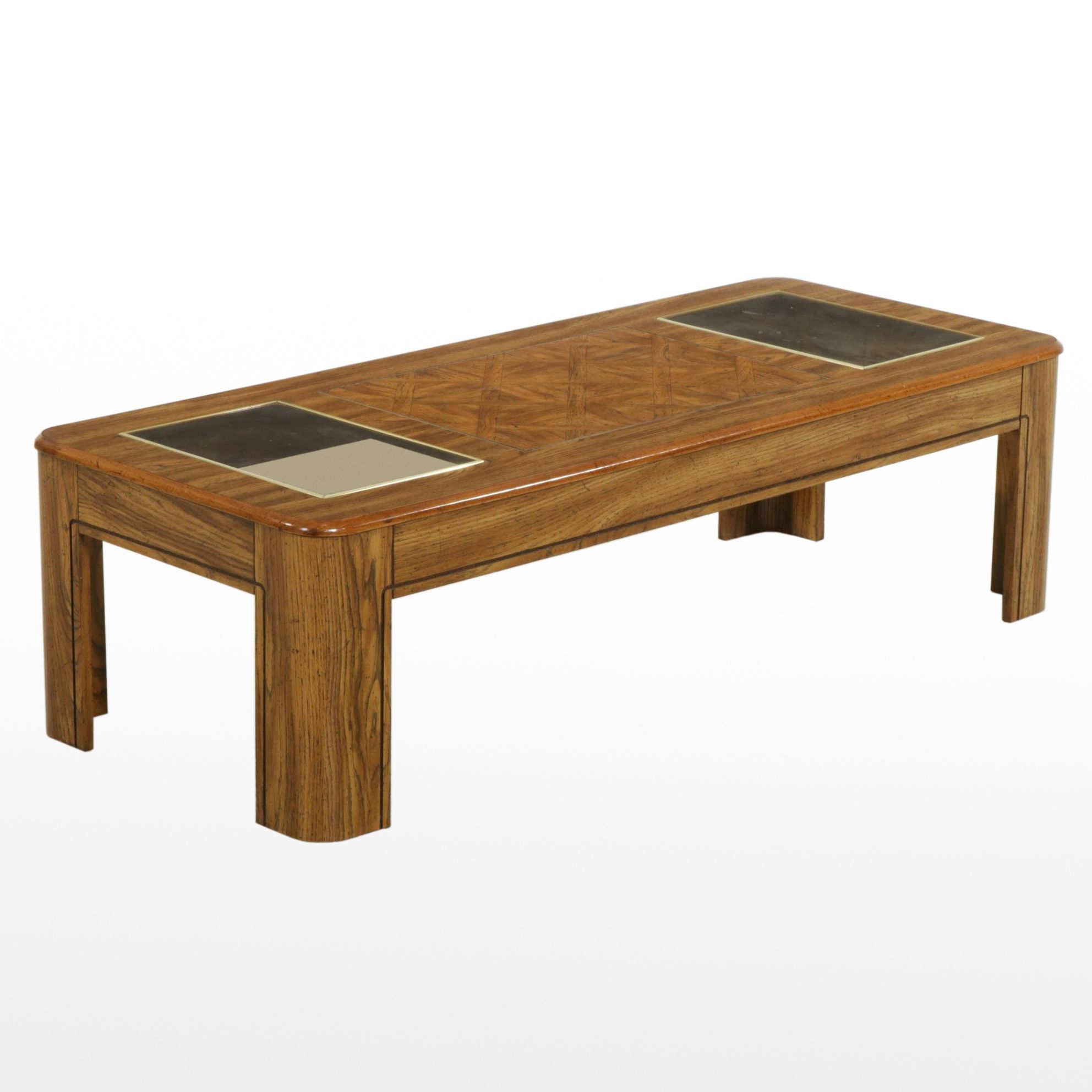 Pillod Wood Grain Laminate Coffee Table with Glass Inserts, Late 20th Century