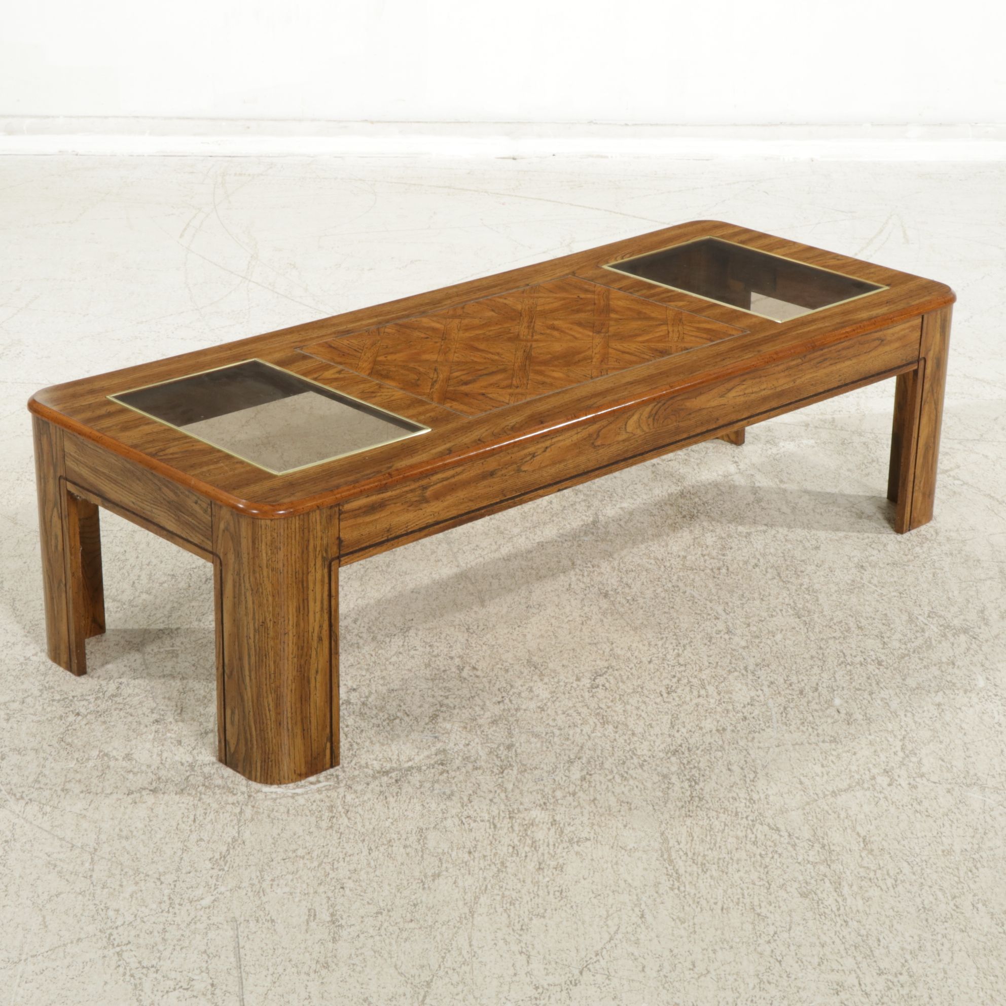 Pillod Wood Grain Laminate Coffee Table with Glass Inserts, Late 20th Century