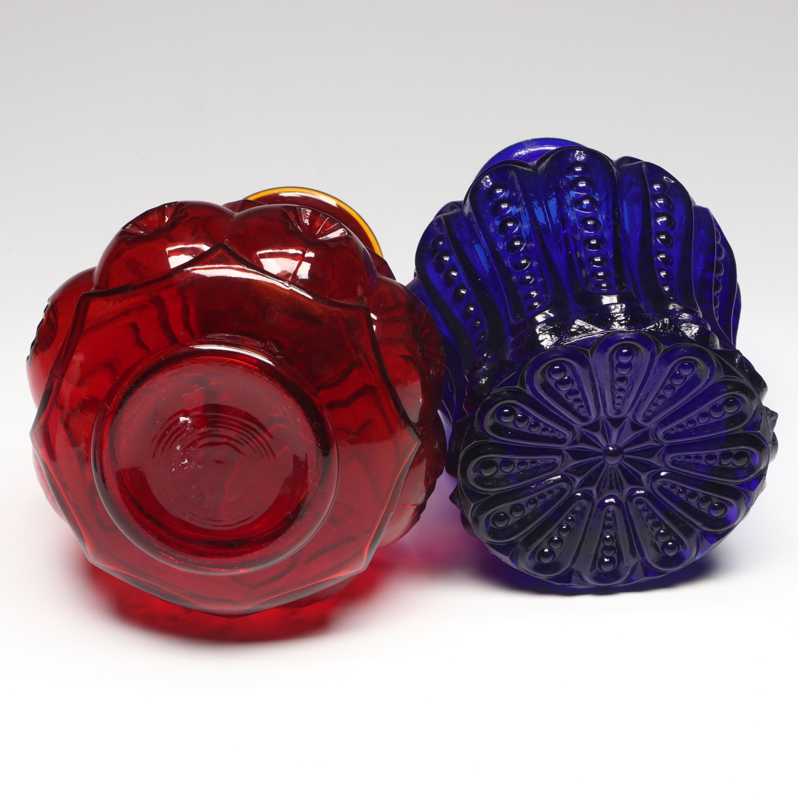 L. G. Wright "Moon and Star Ruby" Glass Decanter with Other Vintage Decanters