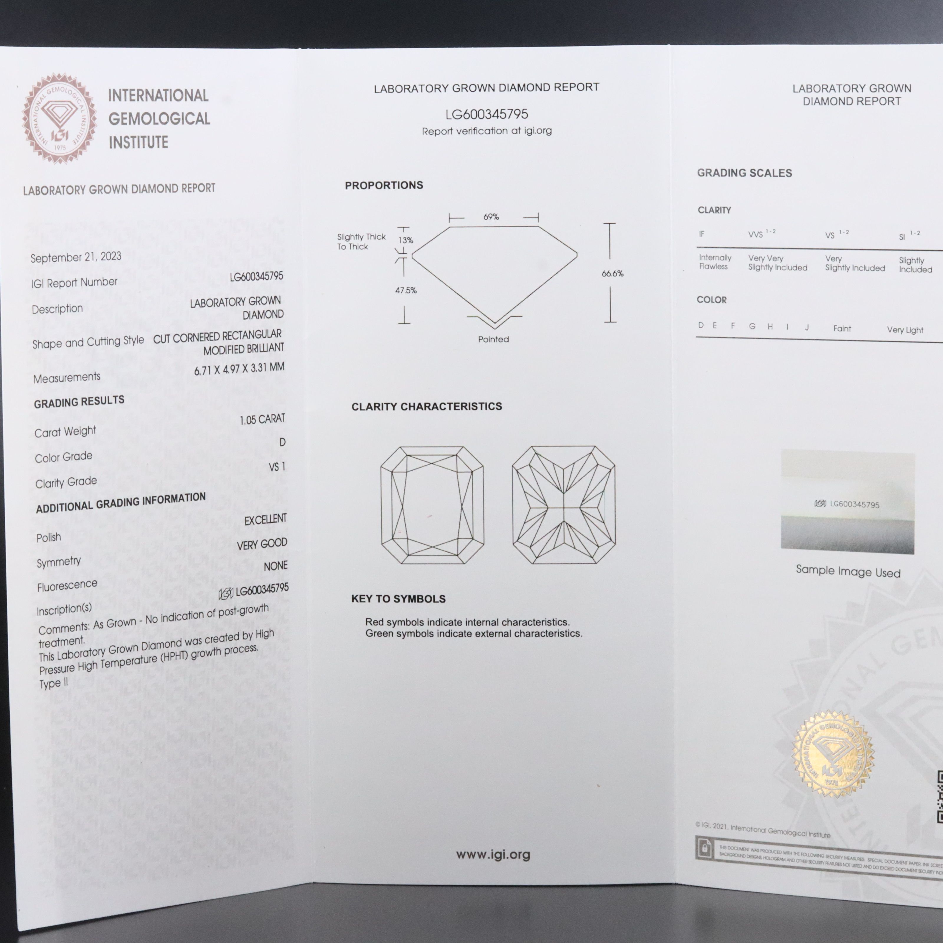 Loose 1.05 CT Lab Grown Diamond with IGI Report