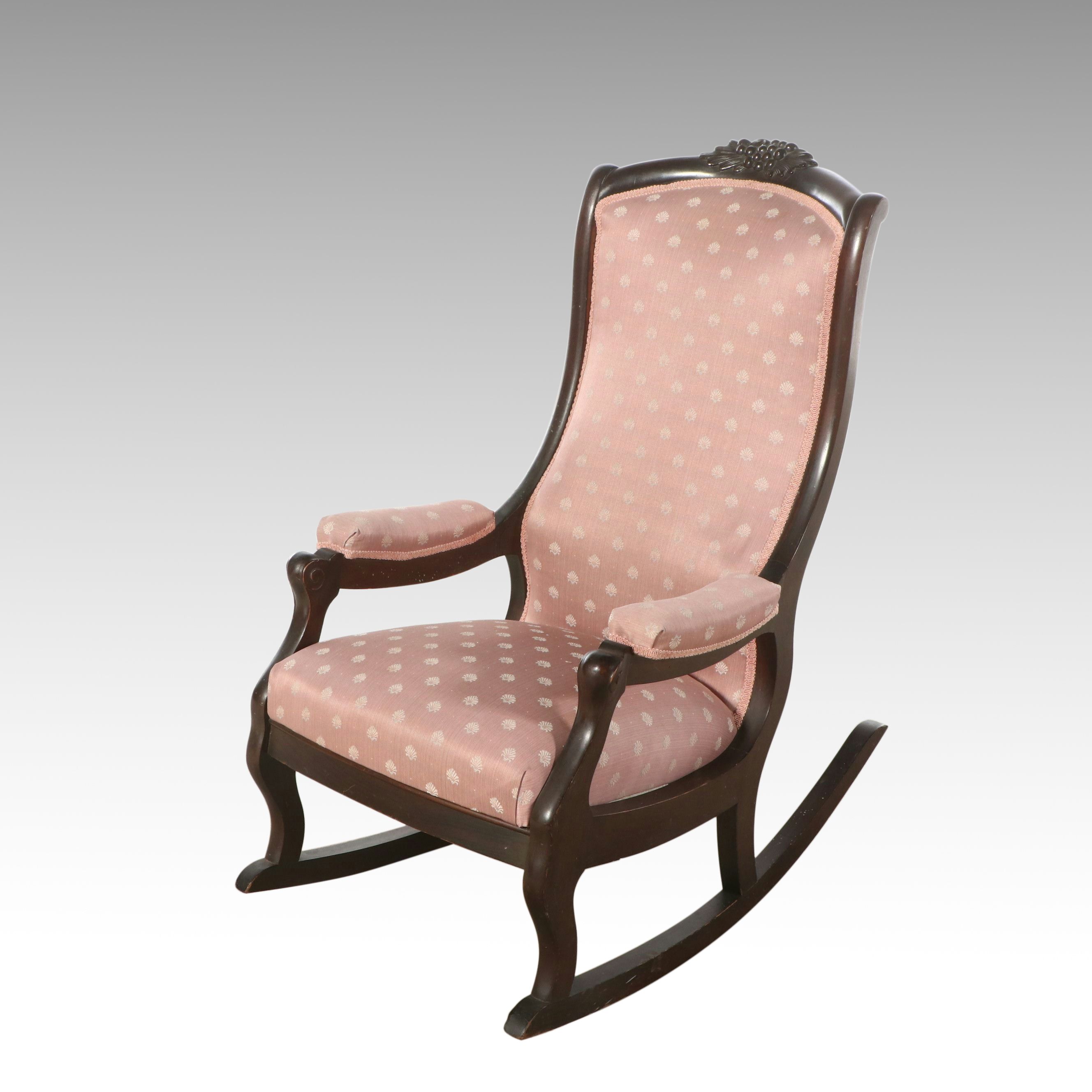 Victorian Upholstered Wood Rocking Chair, Late 19th/Early 20th Century