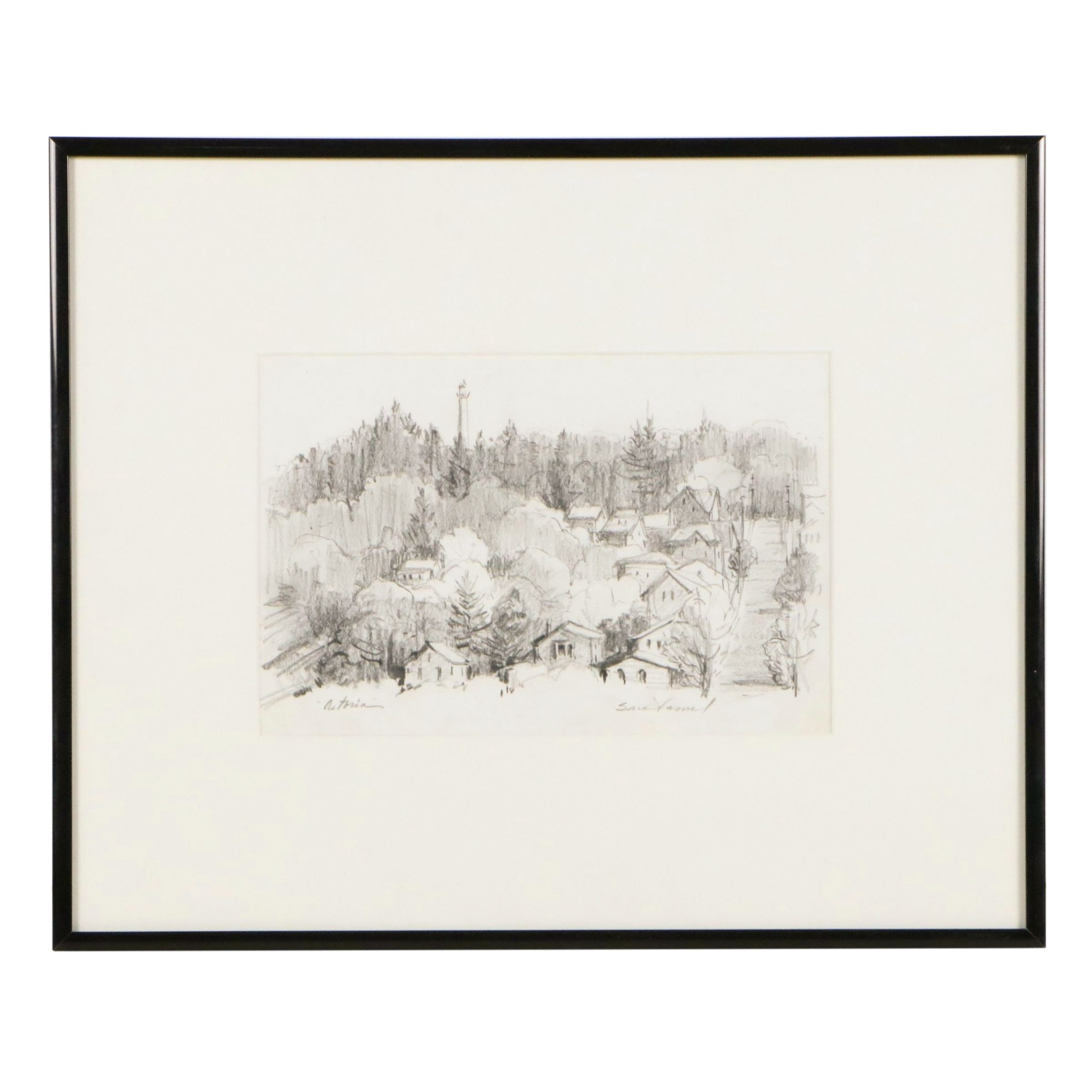 Landscape Graphite Drawing "Astoria," 21st Century