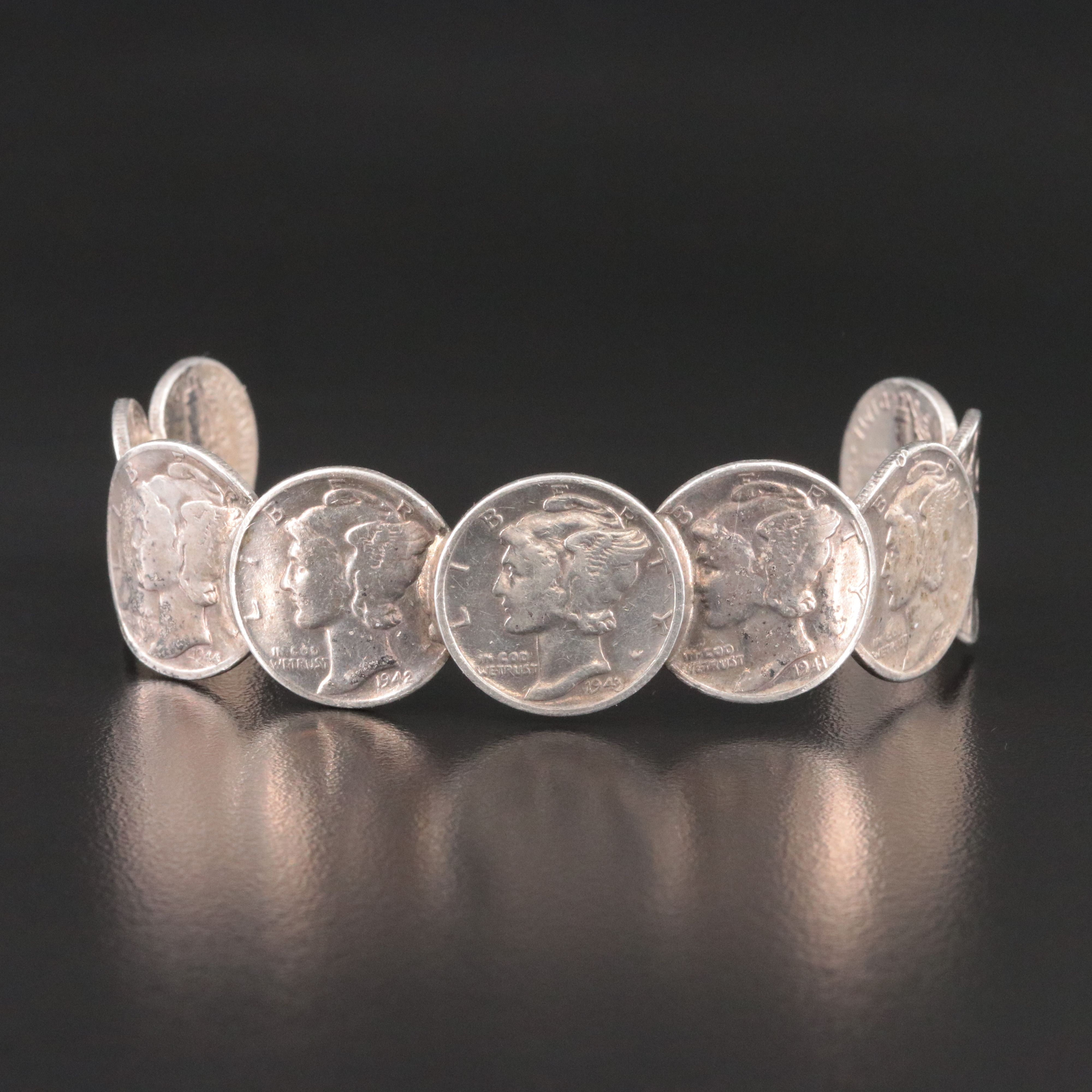 Sterling Mercury Dime Cuff Bracelet