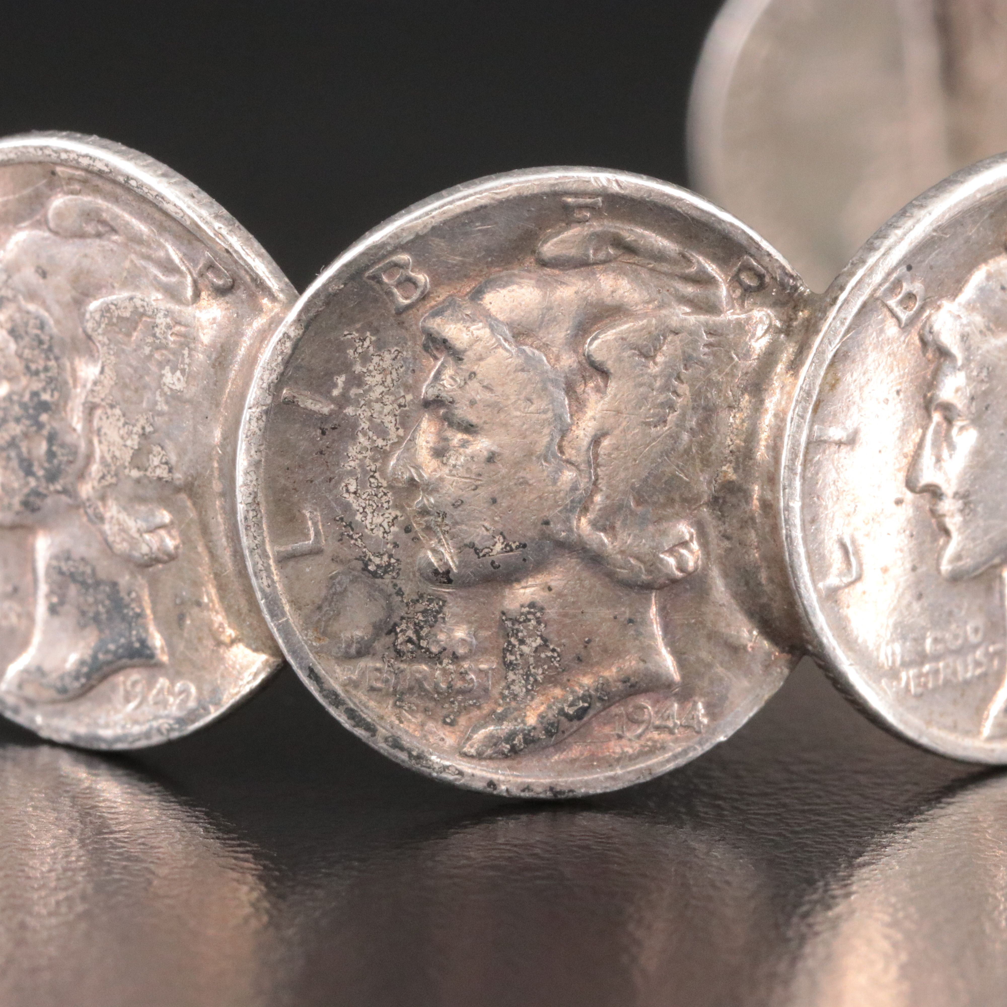 Sterling Mercury Dime Cuff Bracelet