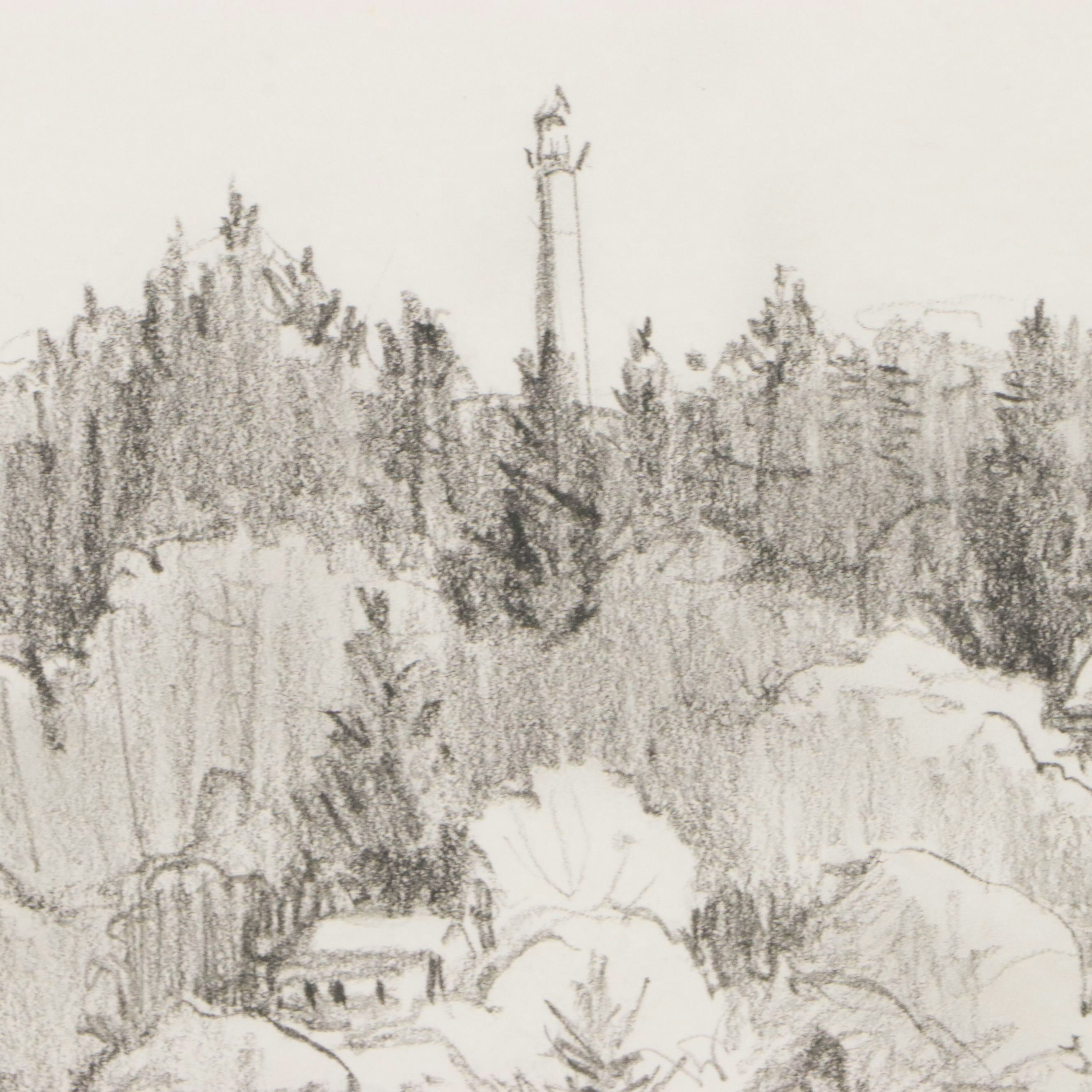 Landscape Graphite Drawing "Astoria," 21st Century