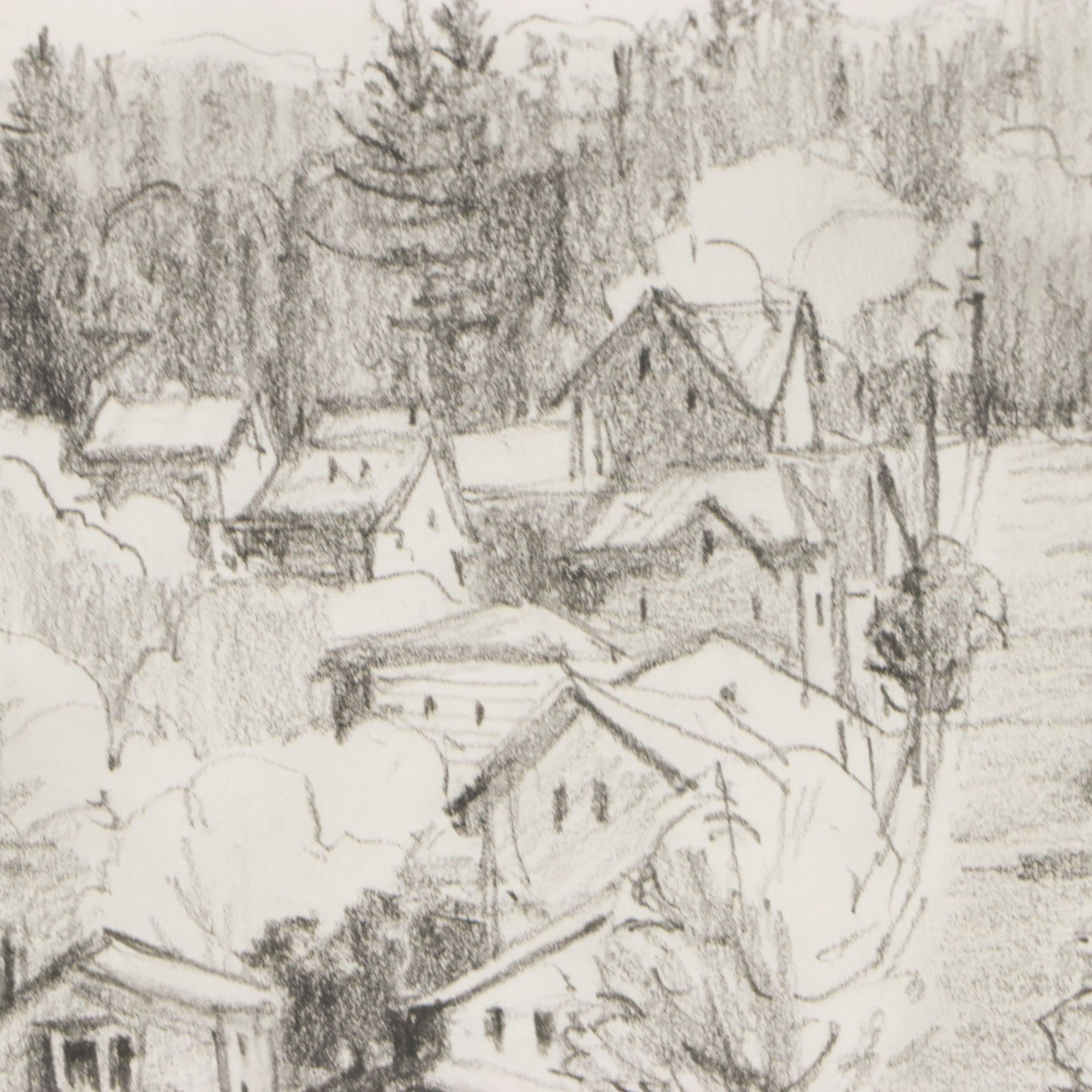 Landscape Graphite Drawing "Astoria," 21st Century