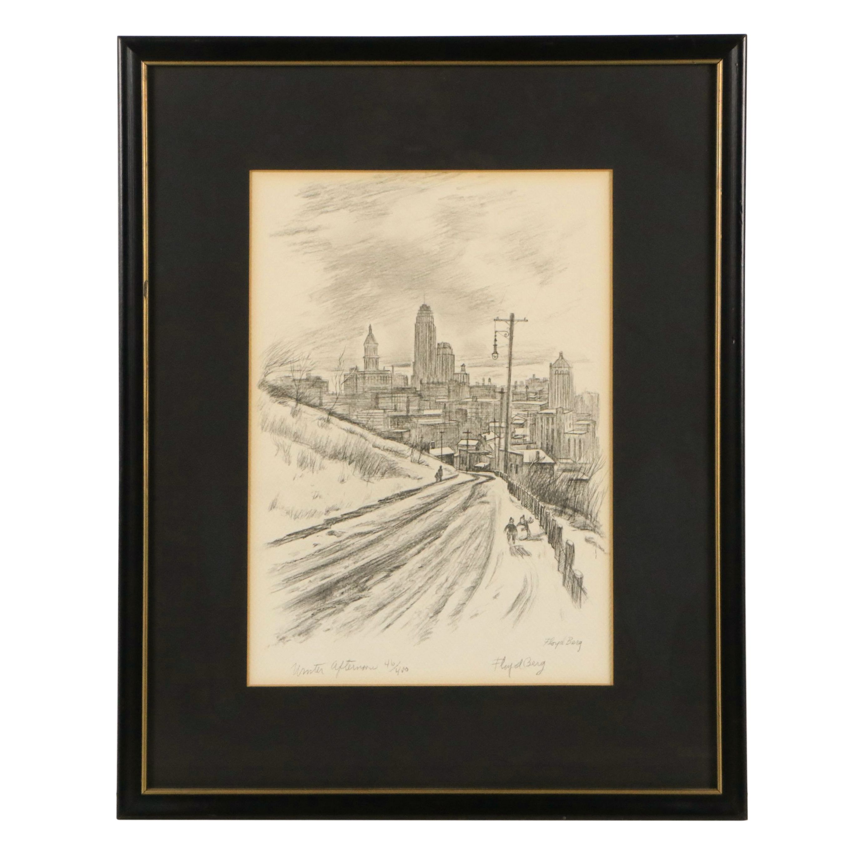 Floyd Berg Offset Lithograph "Winter Afternoon," Late 20th Century