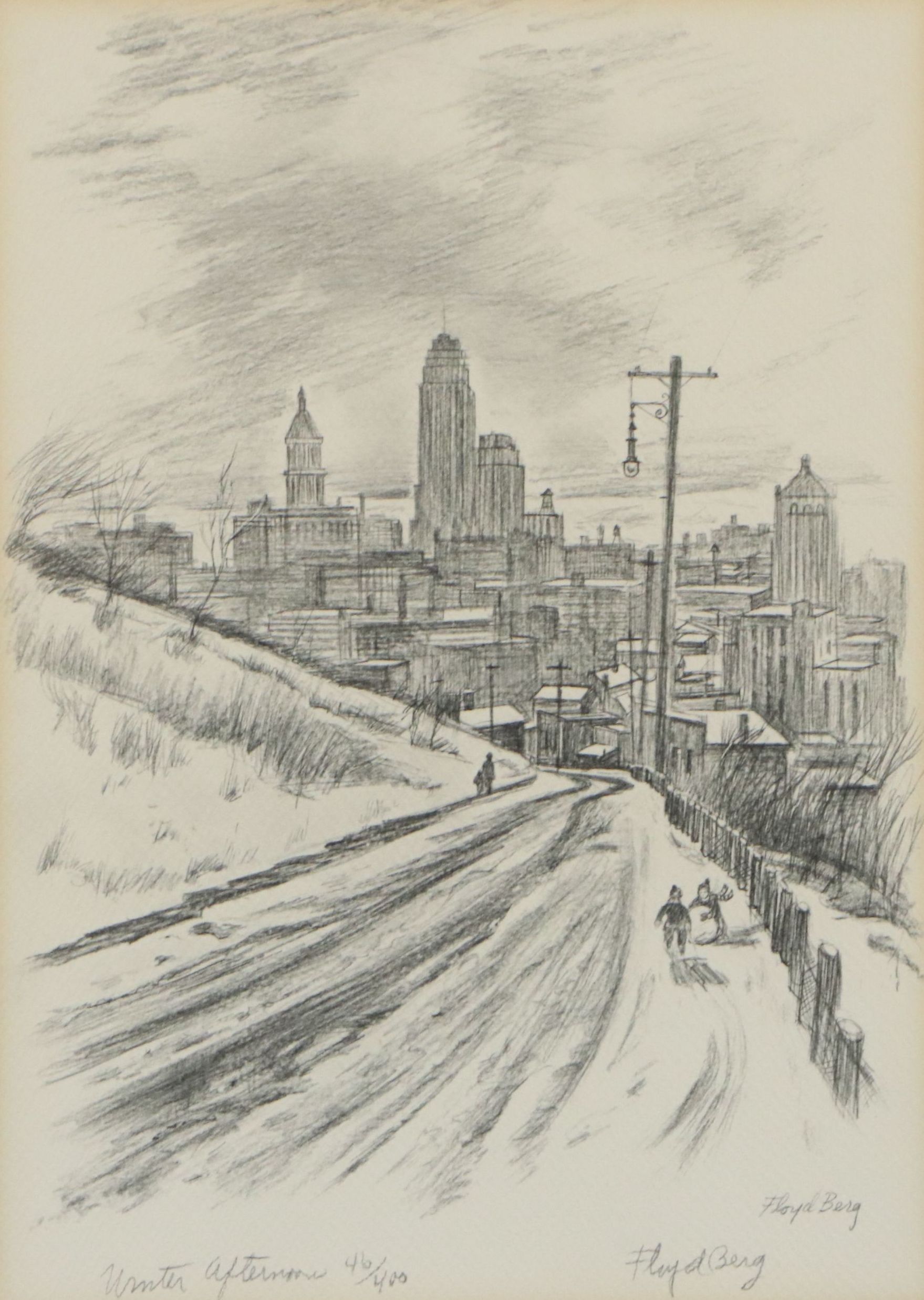 Floyd Berg Offset Lithograph "Winter Afternoon," Late 20th Century