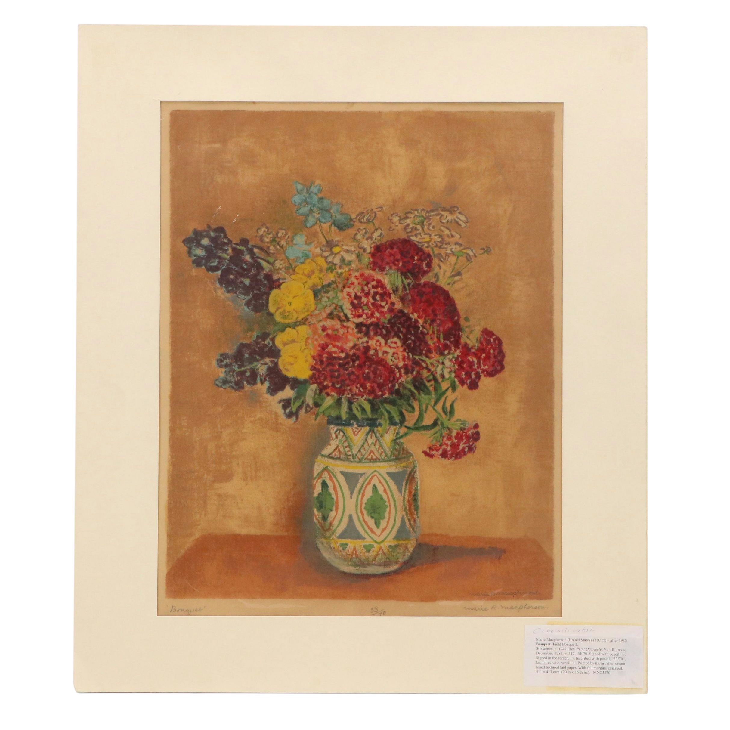 Marie Macpherson Silkscreen on Paper "Bouquet (Field Bouquet)," Circa 1947