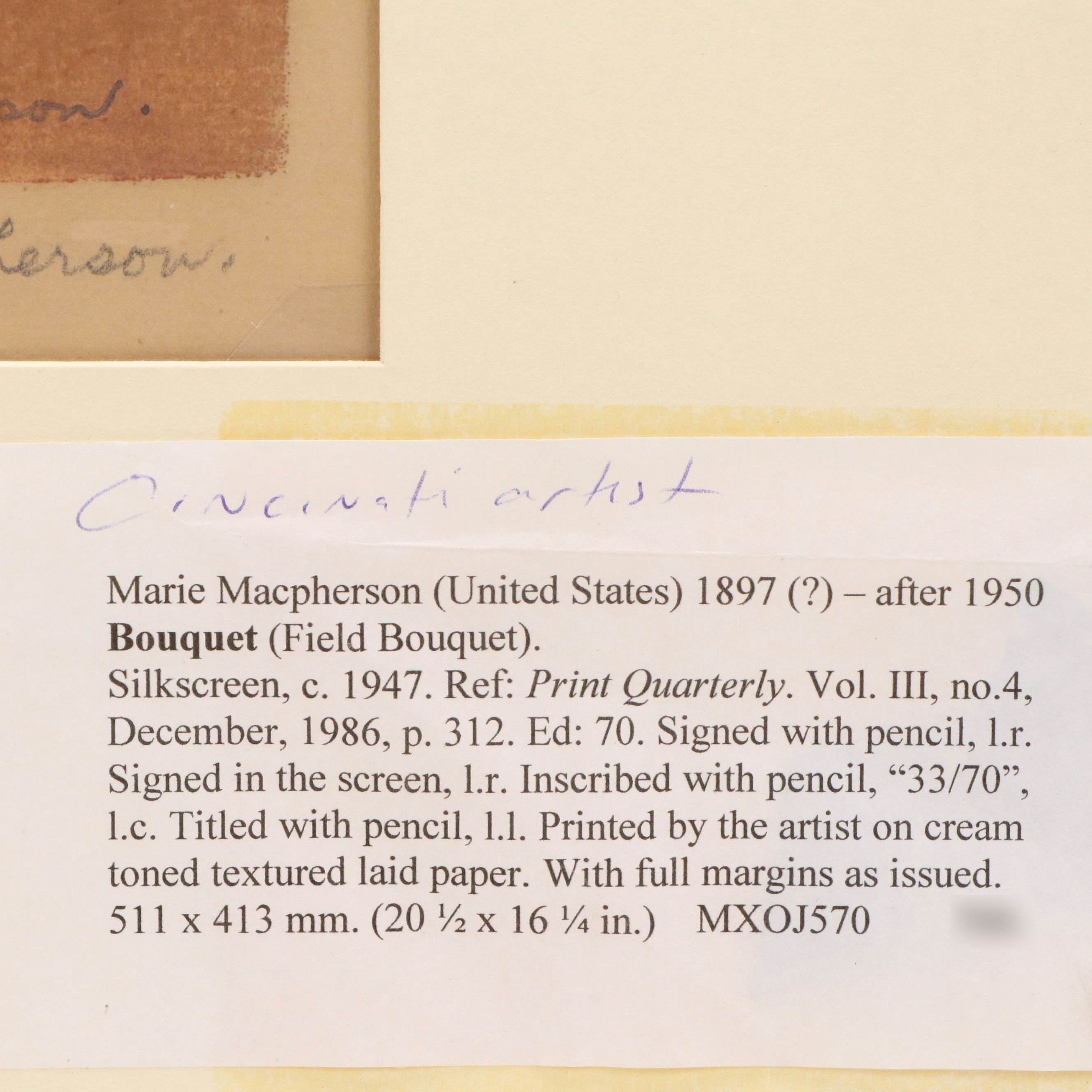 Marie Macpherson Silkscreen on Paper "Bouquet (Field Bouquet)," Circa 1947