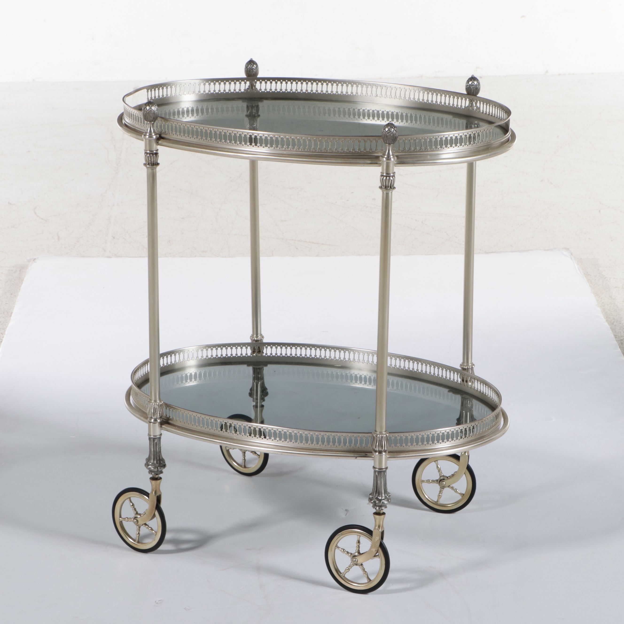 Regency Style Silver-Plated and Glass Two-Tier Bar Cart