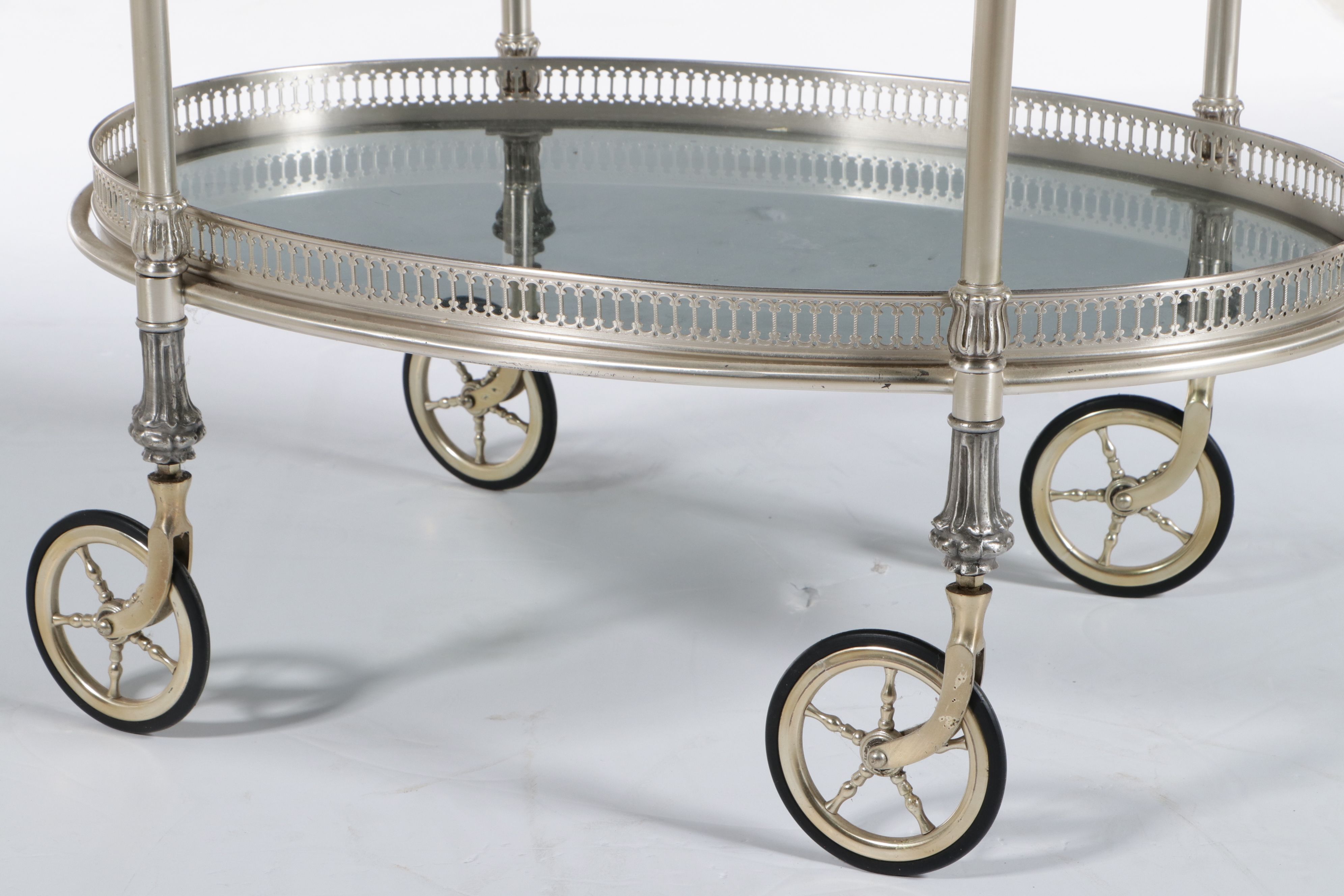 Regency Style Silver-Plated and Glass Two-Tier Bar Cart