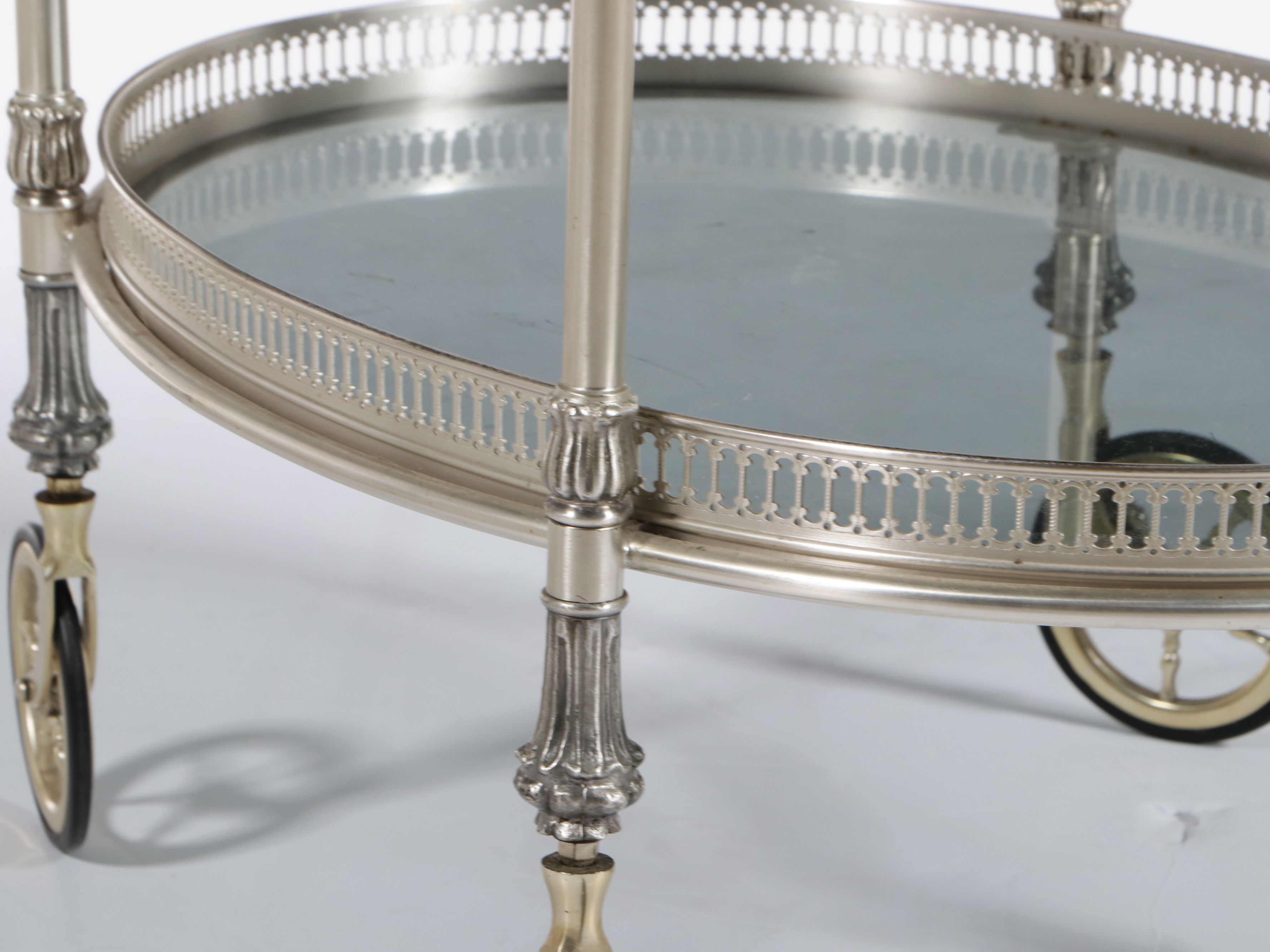 Regency Style Silver-Plated and Glass Two-Tier Bar Cart