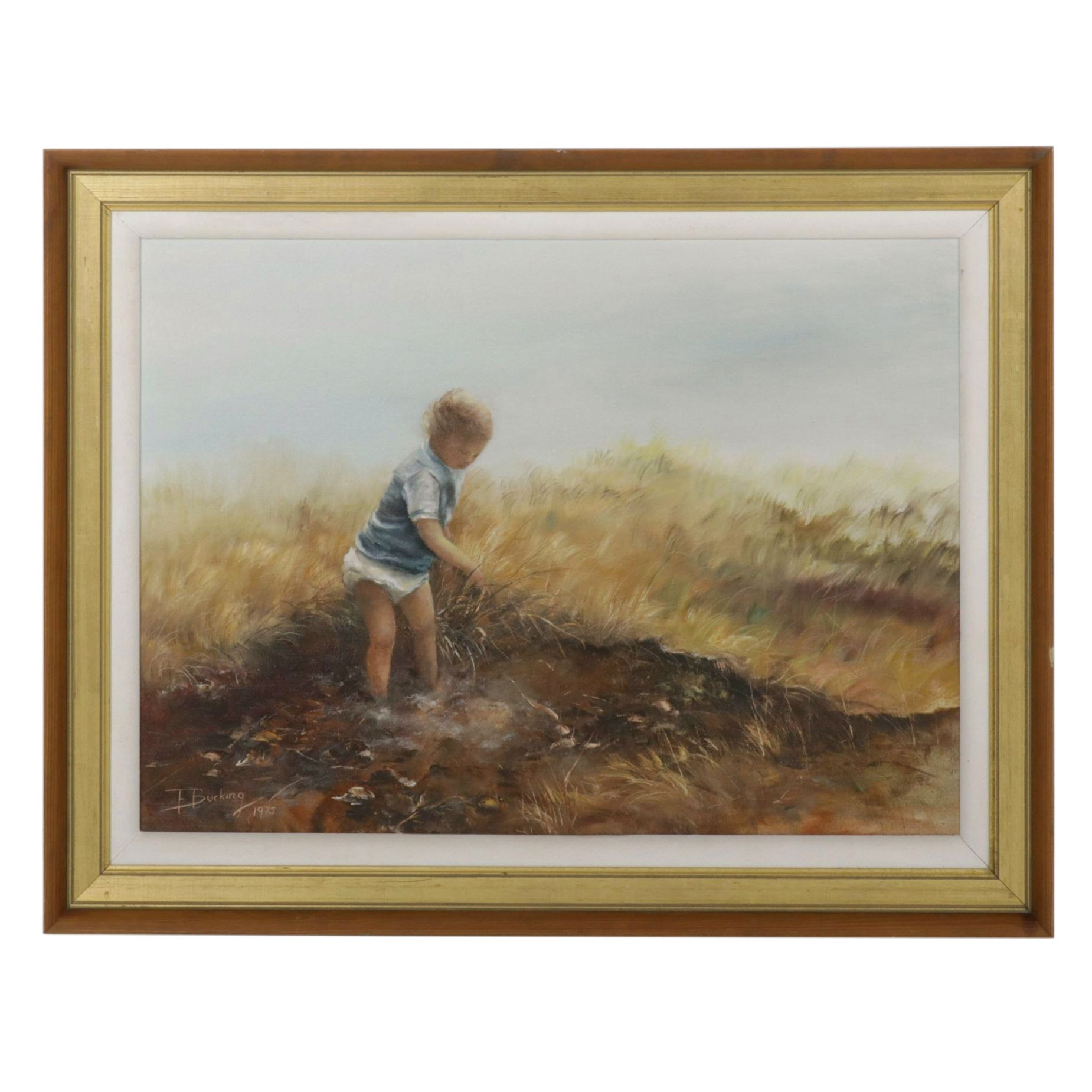 Ernestine Bucking Portrait Oil Painting of Child in a Marshy Field, 1974