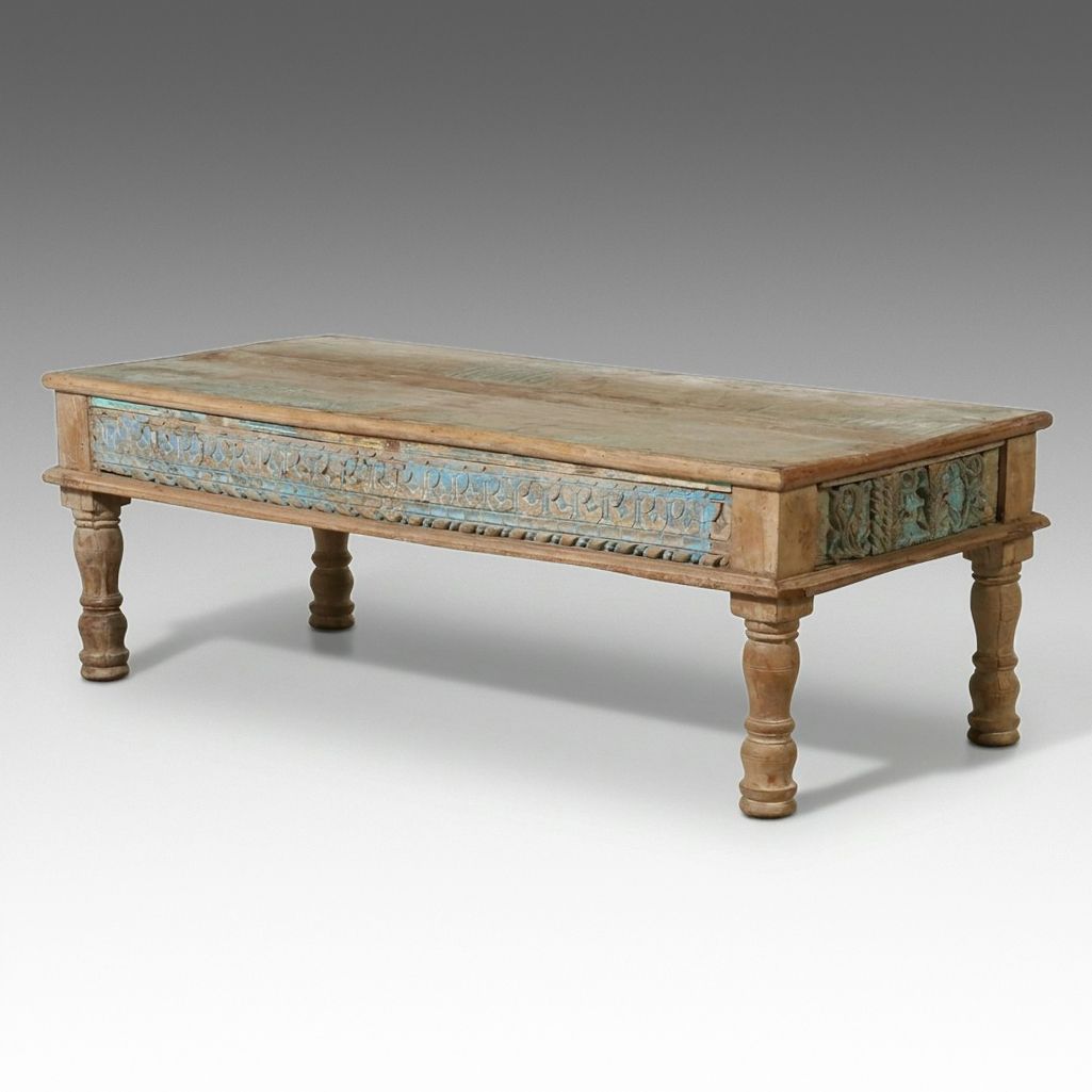 Indian Painted and Carved Wood Coffee Table