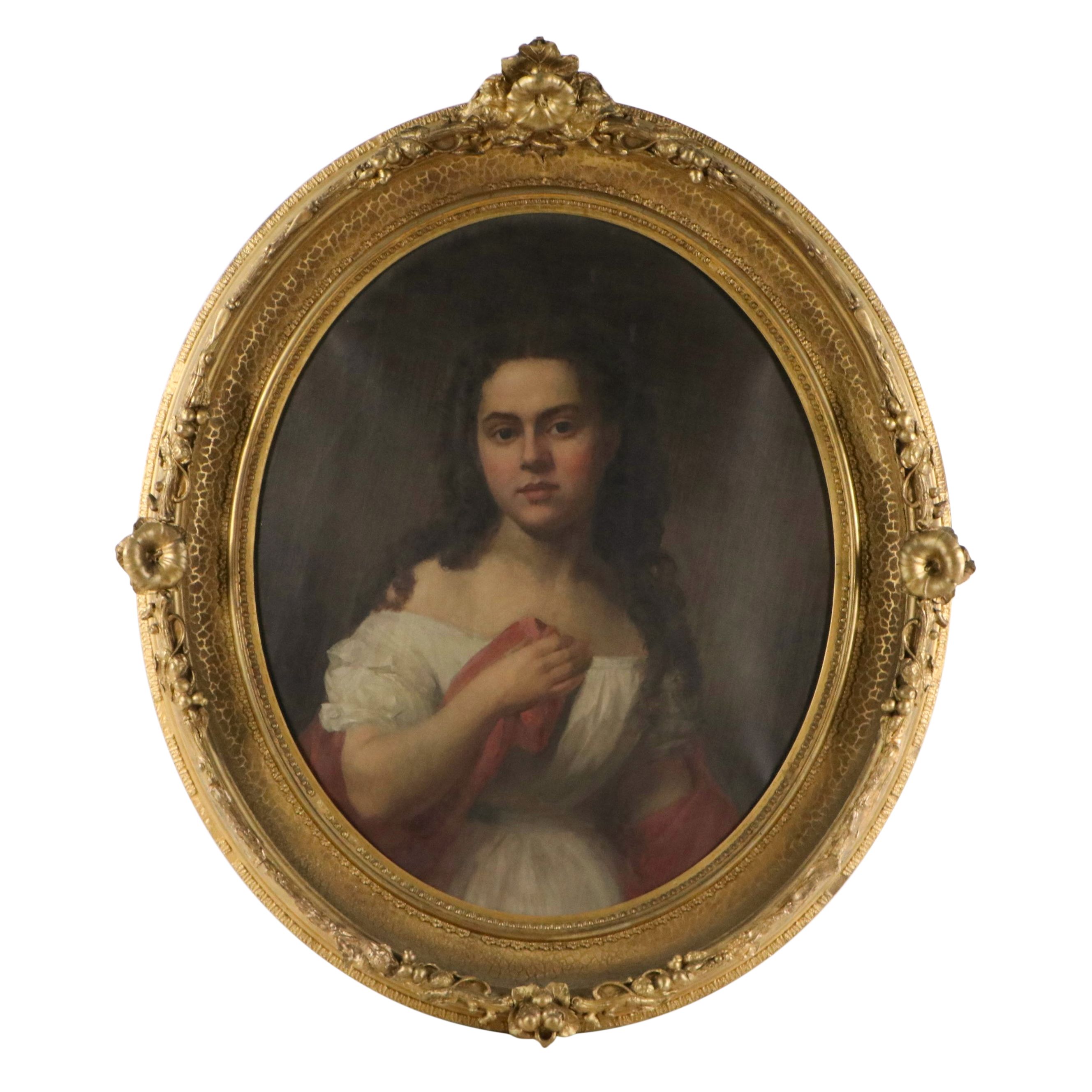 Portrait Oil Painting of Woman, 19th Century