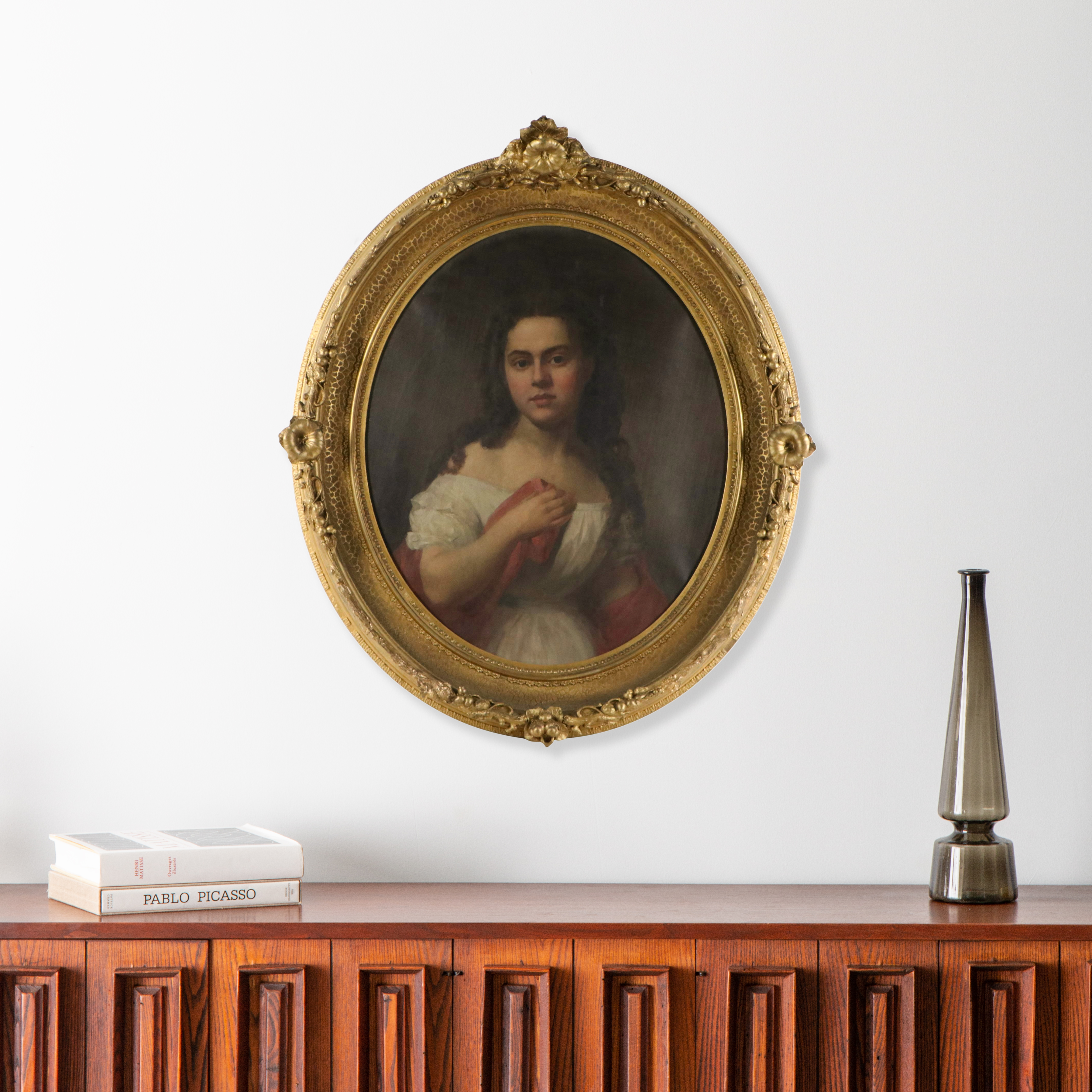 Portrait Oil Painting of Woman, 19th Century