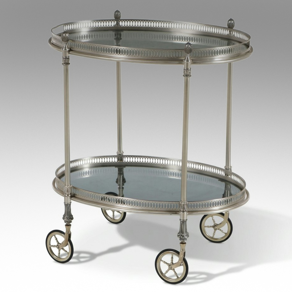Regency Style Silver-Plated and Glass Two-Tier Bar Cart