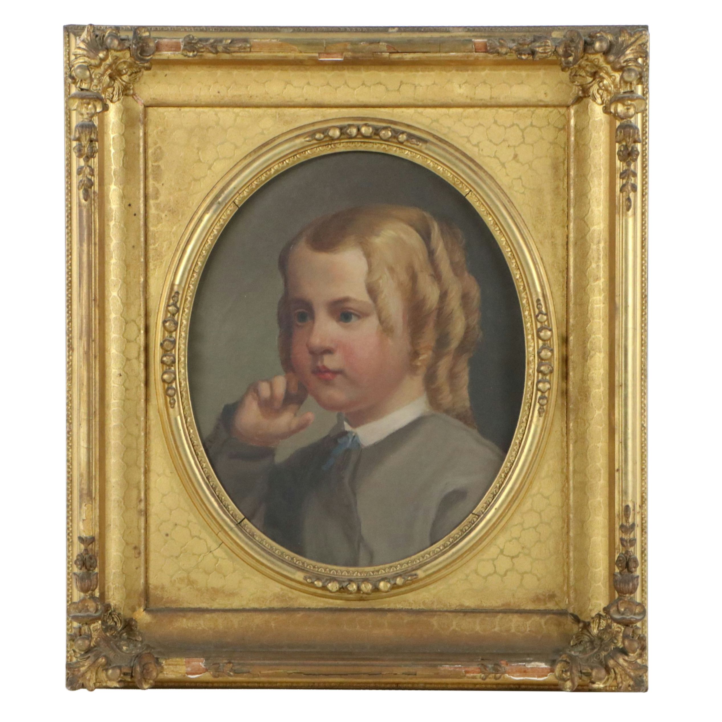 Child Portrait Oil Painting, 19th Century